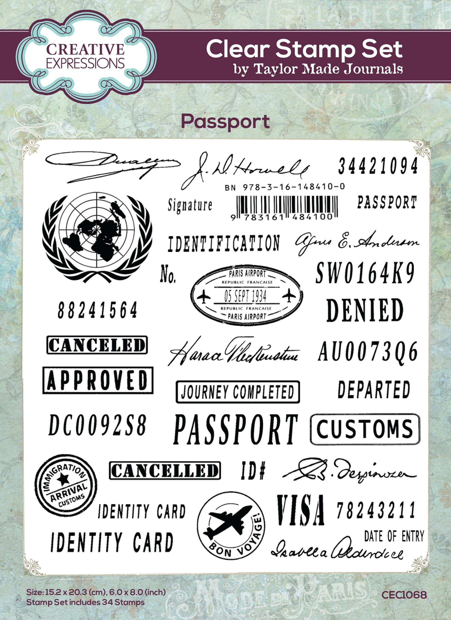 Creative Expressions Taylor Made Journals Passport 6 in x 8 in Clear Stamp Set