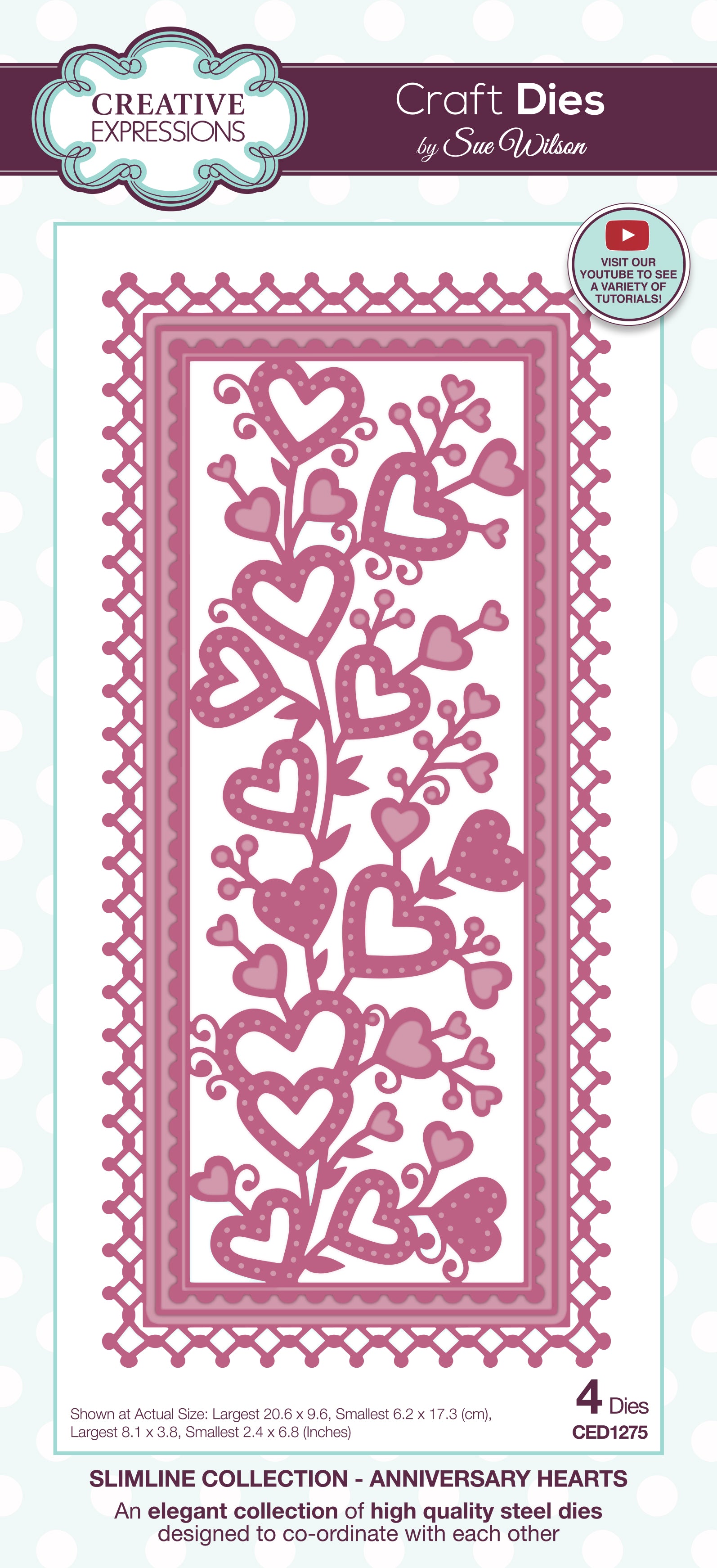 Creative Expressions Sue Wilson Slimline Anniversary Hearts Craft Die