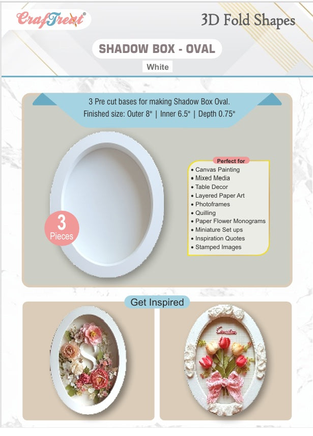 CrafTreat 3D Fold Shapes - Shadow Box White - Oval 3pcs