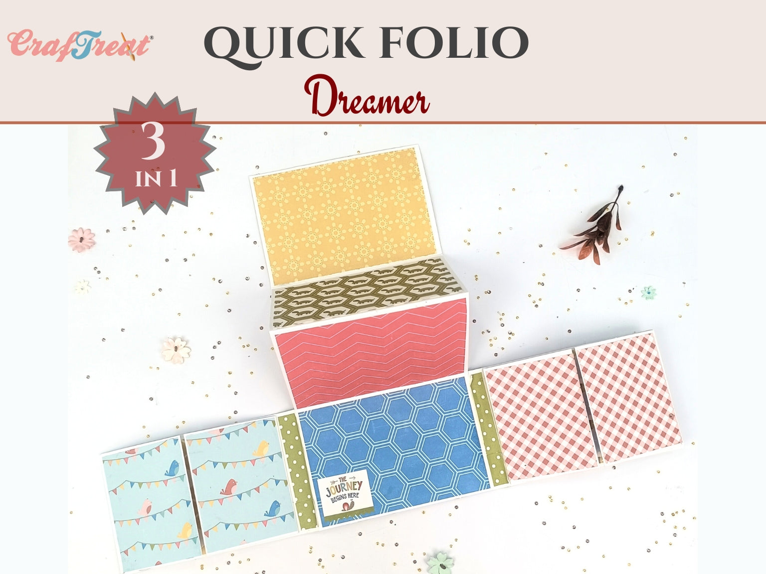 Craftreat Scrapbook Blank Quick Folio - Dreamer - Black, Kraft and White