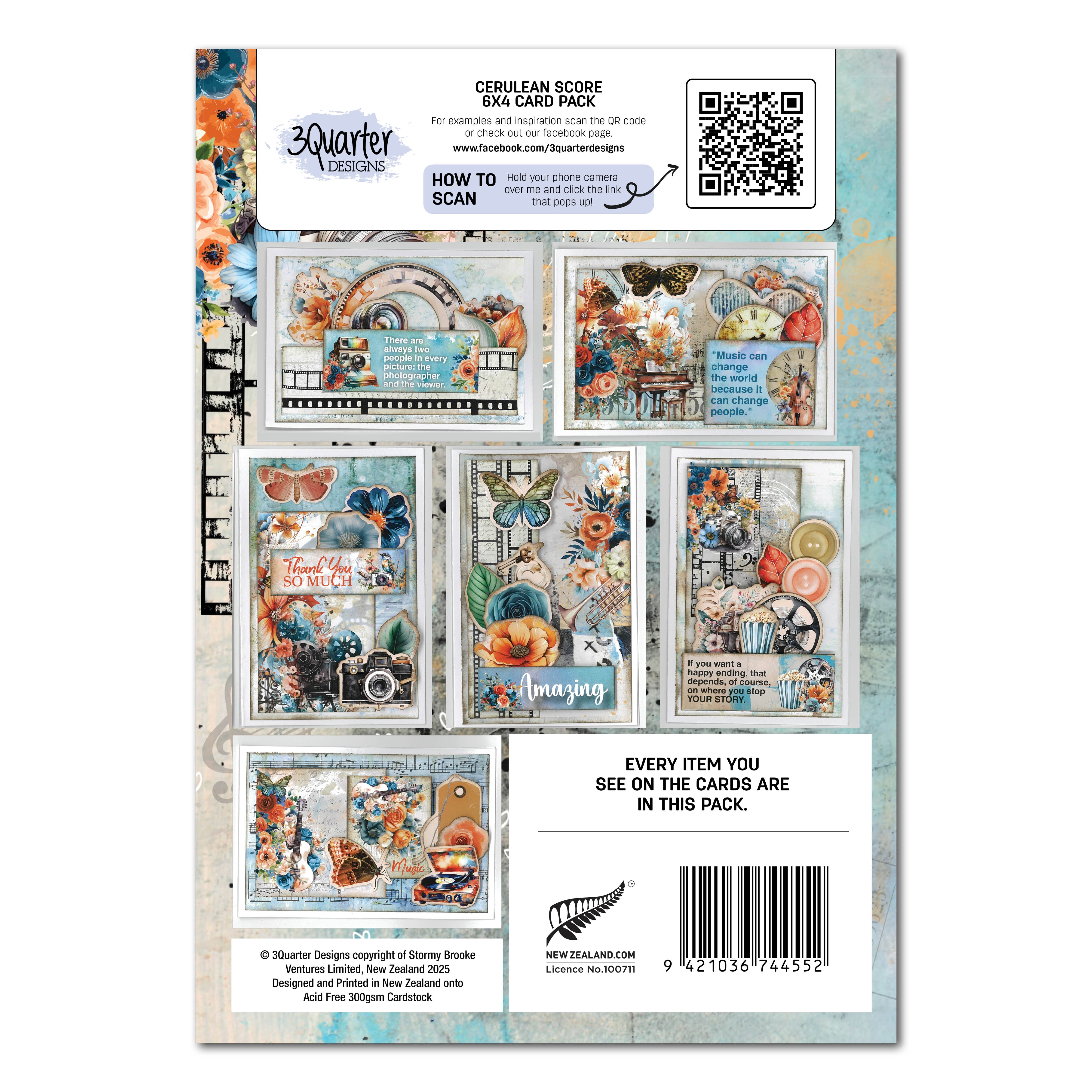 3Quarter Designs Cerulean Score 6x4 Card Pack