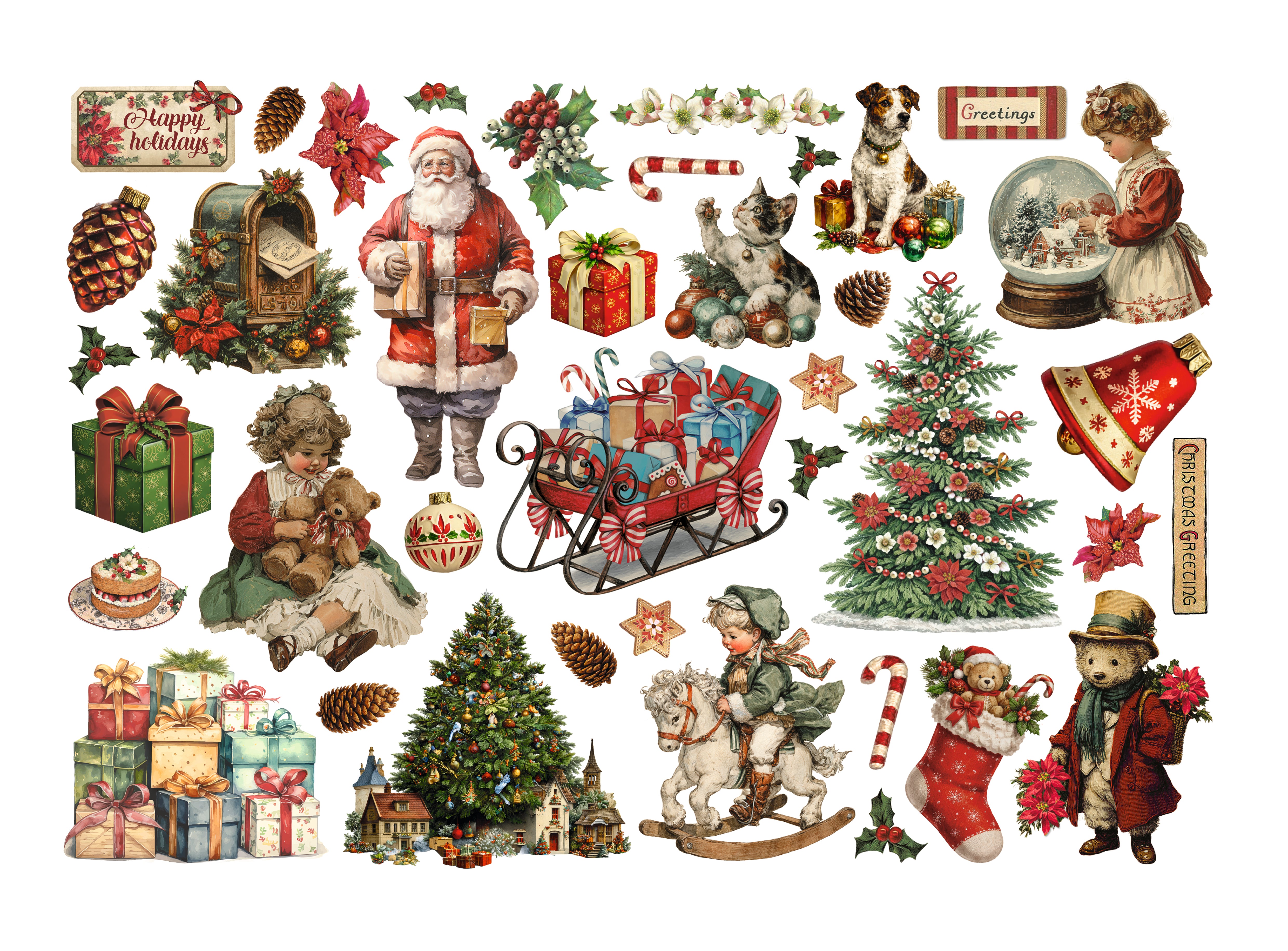 Printed Decorative Ephemera For Art And Craft - Classic Christmas