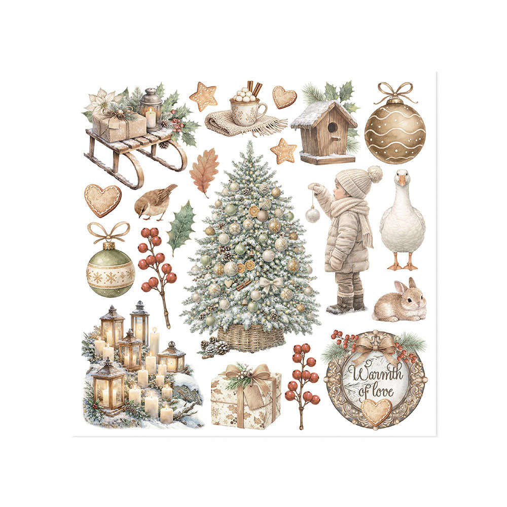 Printed Decorative Rub-On Kit For Art And Craft cm 15.5x15.5 - White Christmas