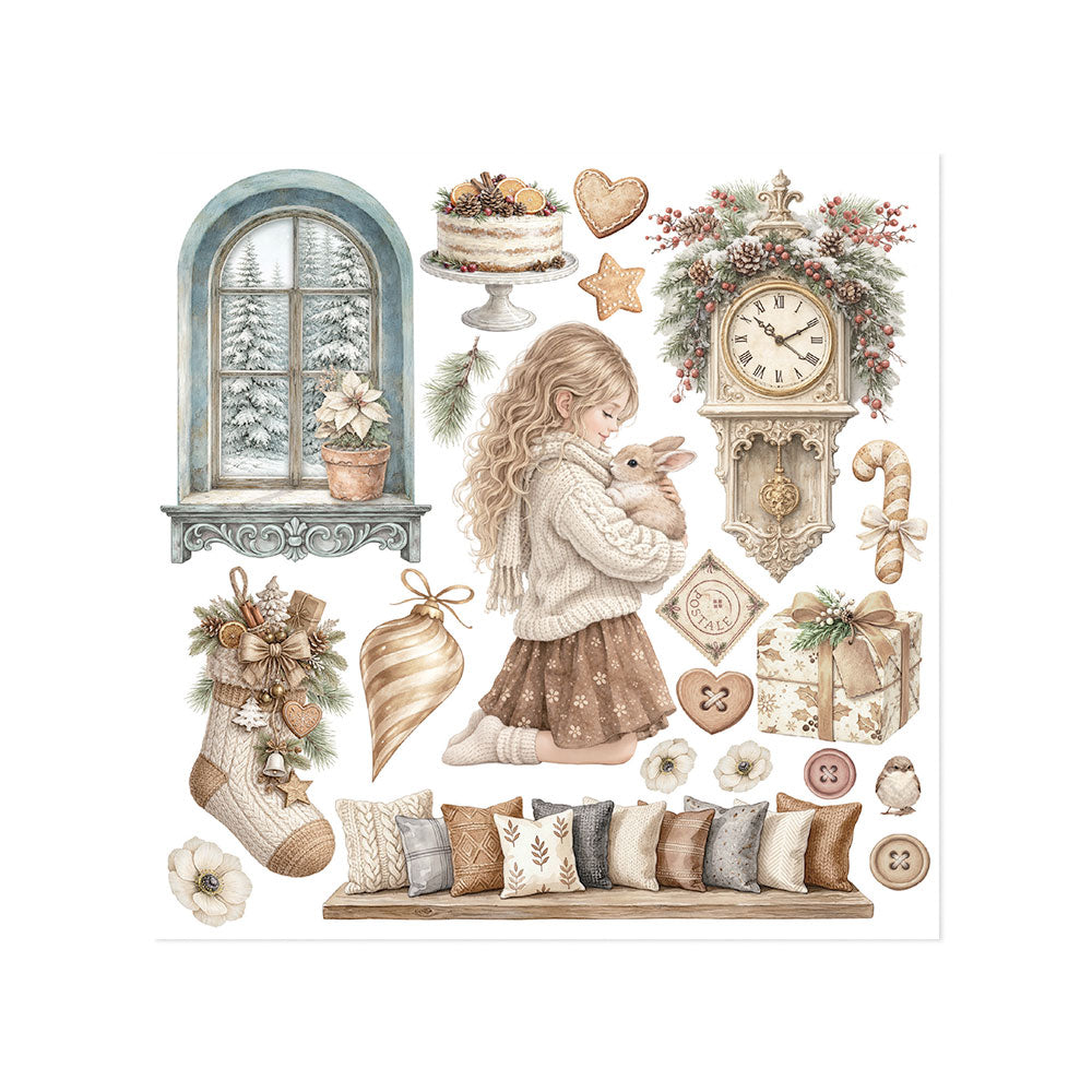 Printed Decorative Rub-On Kit For Art And Craft cm 15.5x15.5 - White Christmas