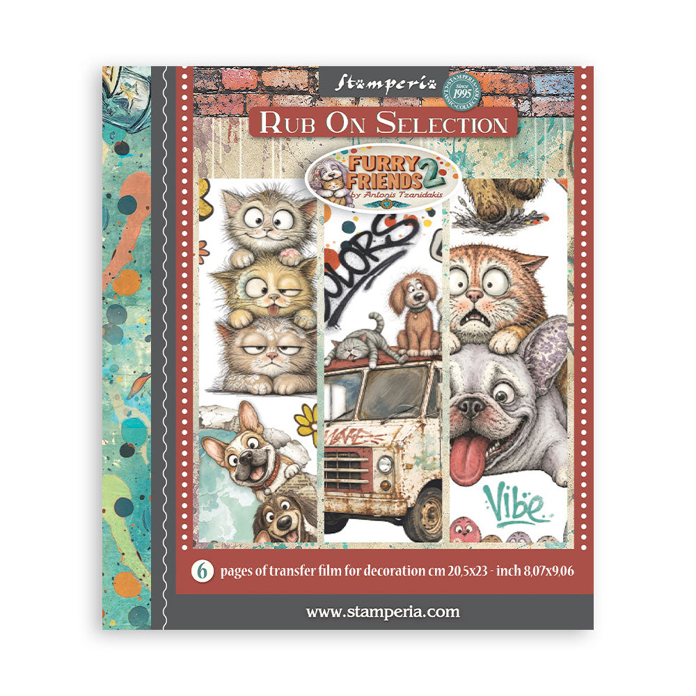 Printed Decorative Rub On Selection For Art And Craft cm 20.5X23 - Furry Friends 2