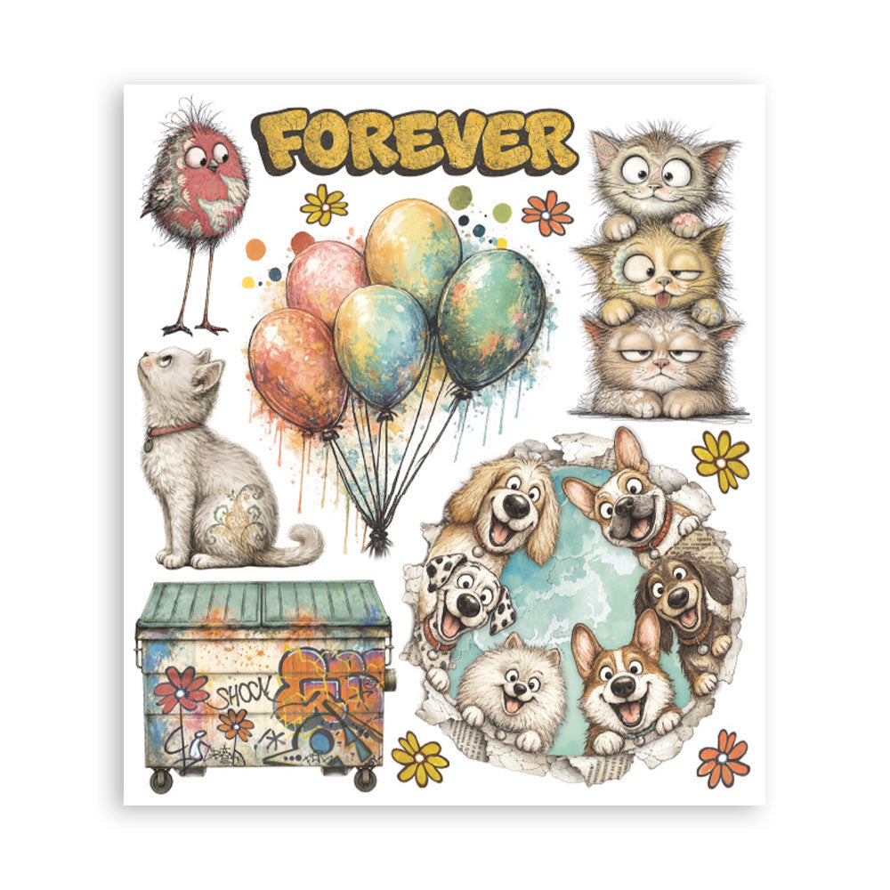 Printed Decorative Rub On Selection For Art And Craft cm 20.5X23 - Furry Friends 2