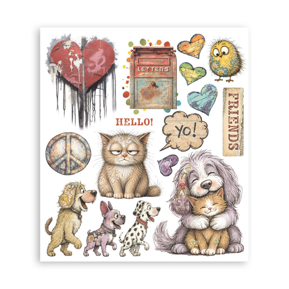 Printed Decorative Rub On Selection For Art And Craft cm 20.5X23 - Furry Friends 2