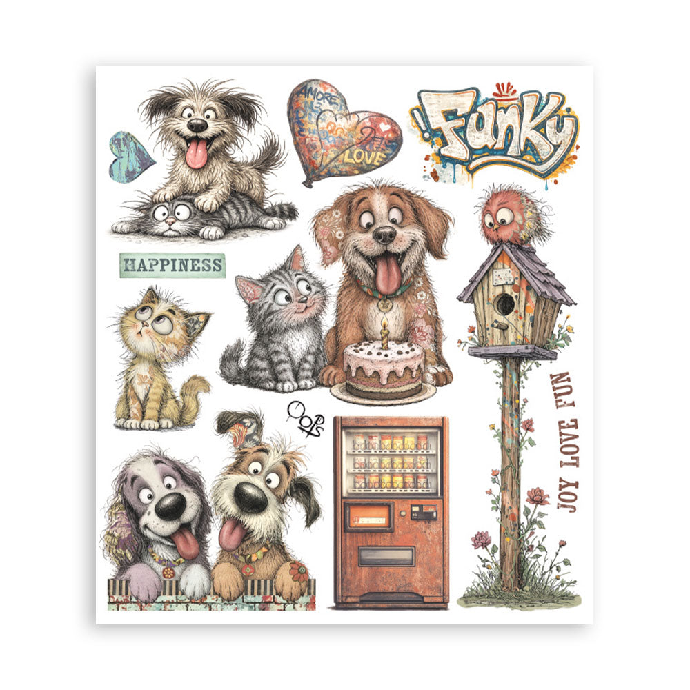Printed Decorative Rub On Selection For Art And Craft cm 20.5X23 - Furry Friends 2