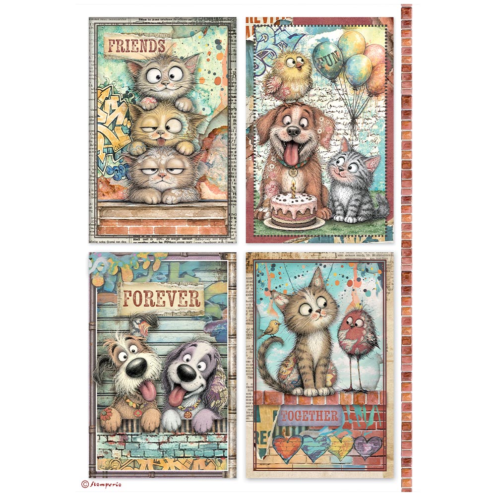 Printed A4 Rice Paper For Art And Craft - Furry Friends 2 Cards