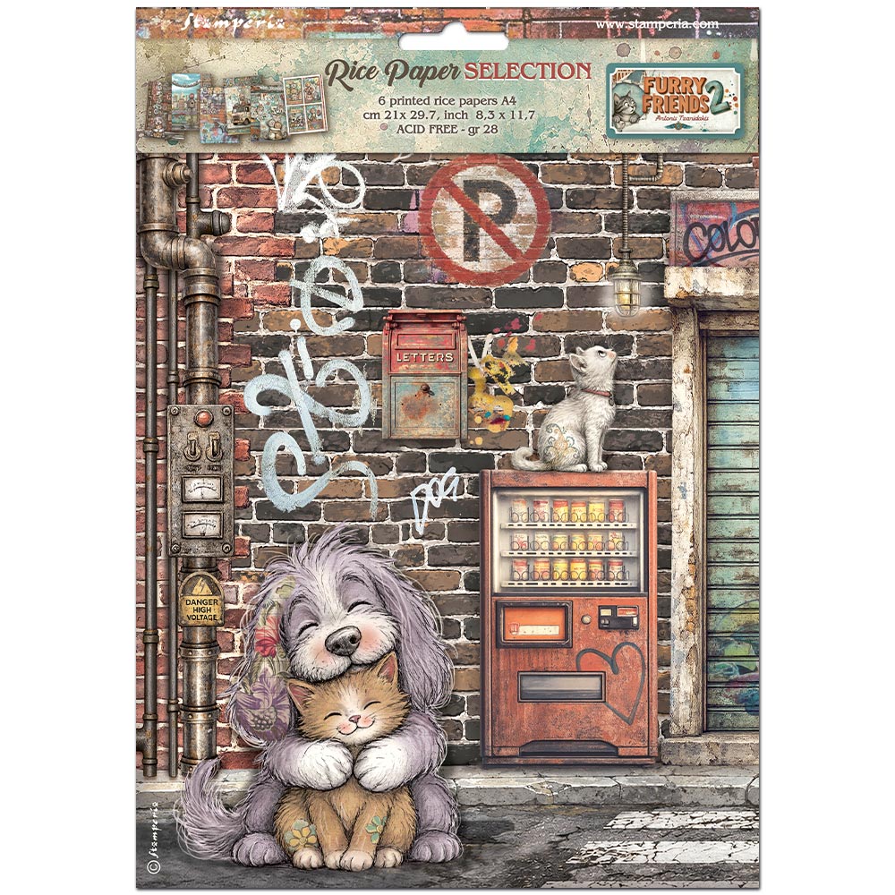 Printed 6 Rice Paper A4 Selection For Art And Craft - Furry Friends 2