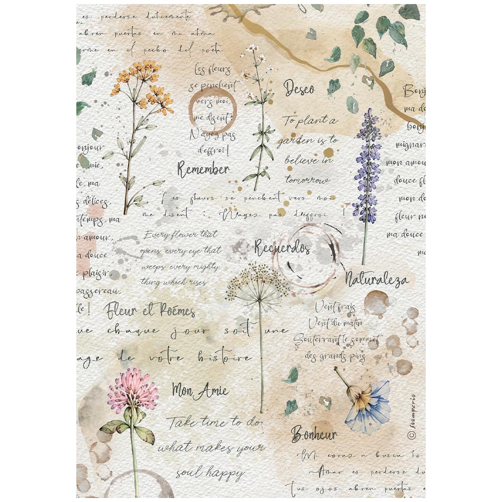 Printed 6 Rice Paper A4 Selection For Art And Craft - Flowers And Poems