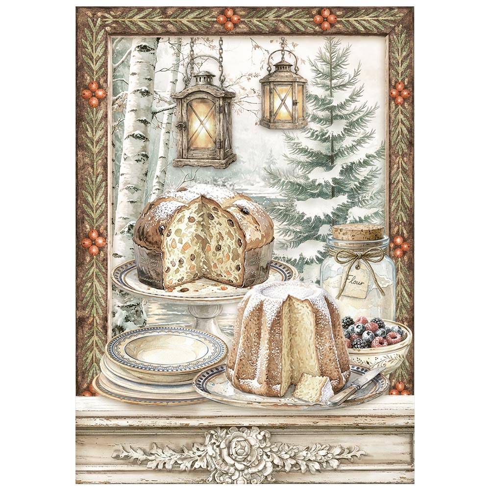 Printed Mini Rice Paper A6 8 Sheets For Art And Craft - White Christmas
