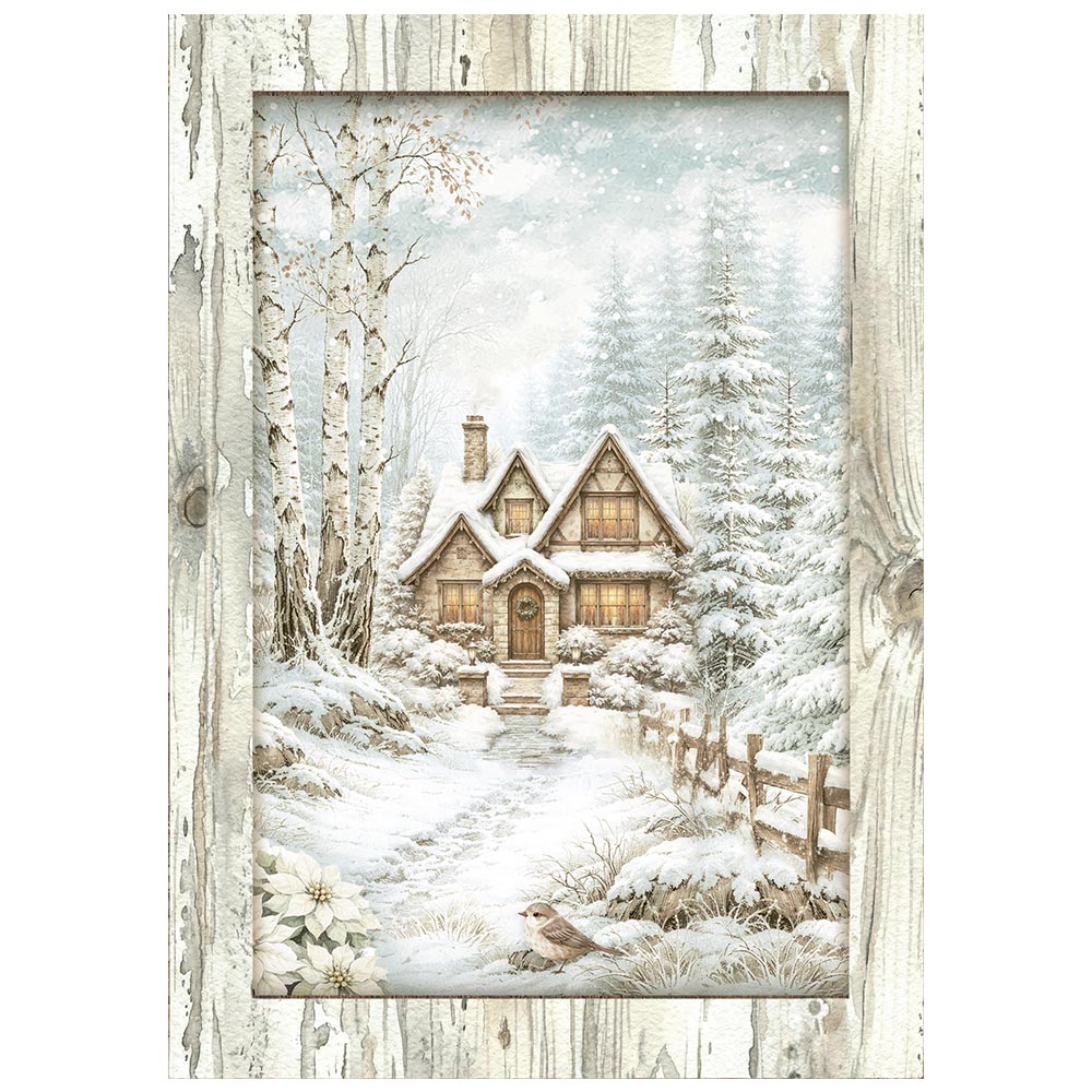 Printed Mini Rice Paper A6 8 Sheets For Art And Craft - White Christmas