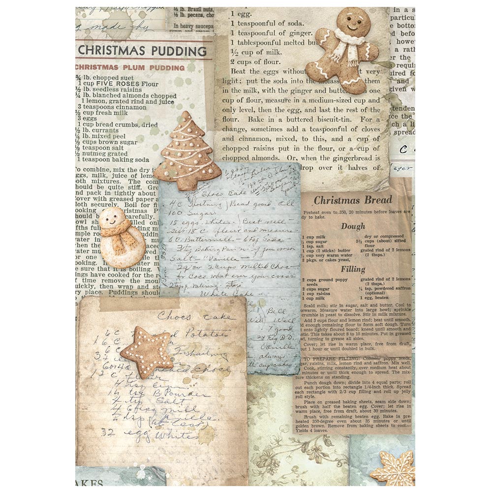 Printed 8 Rice Paper A6 Backgrounds Selection For Art And Craft - White Christmas