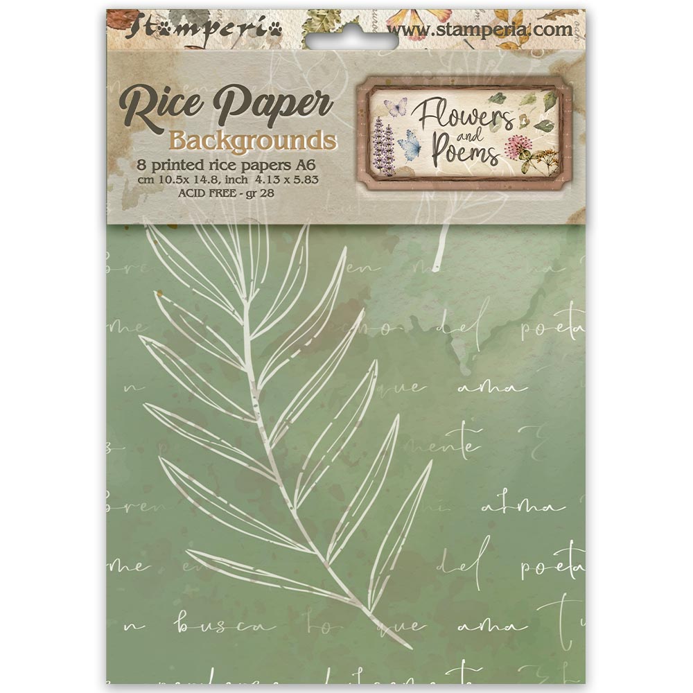 Printed 8 Rice Paper A6 Backgrounds Selection For Art And Craft - Flowers And Poems