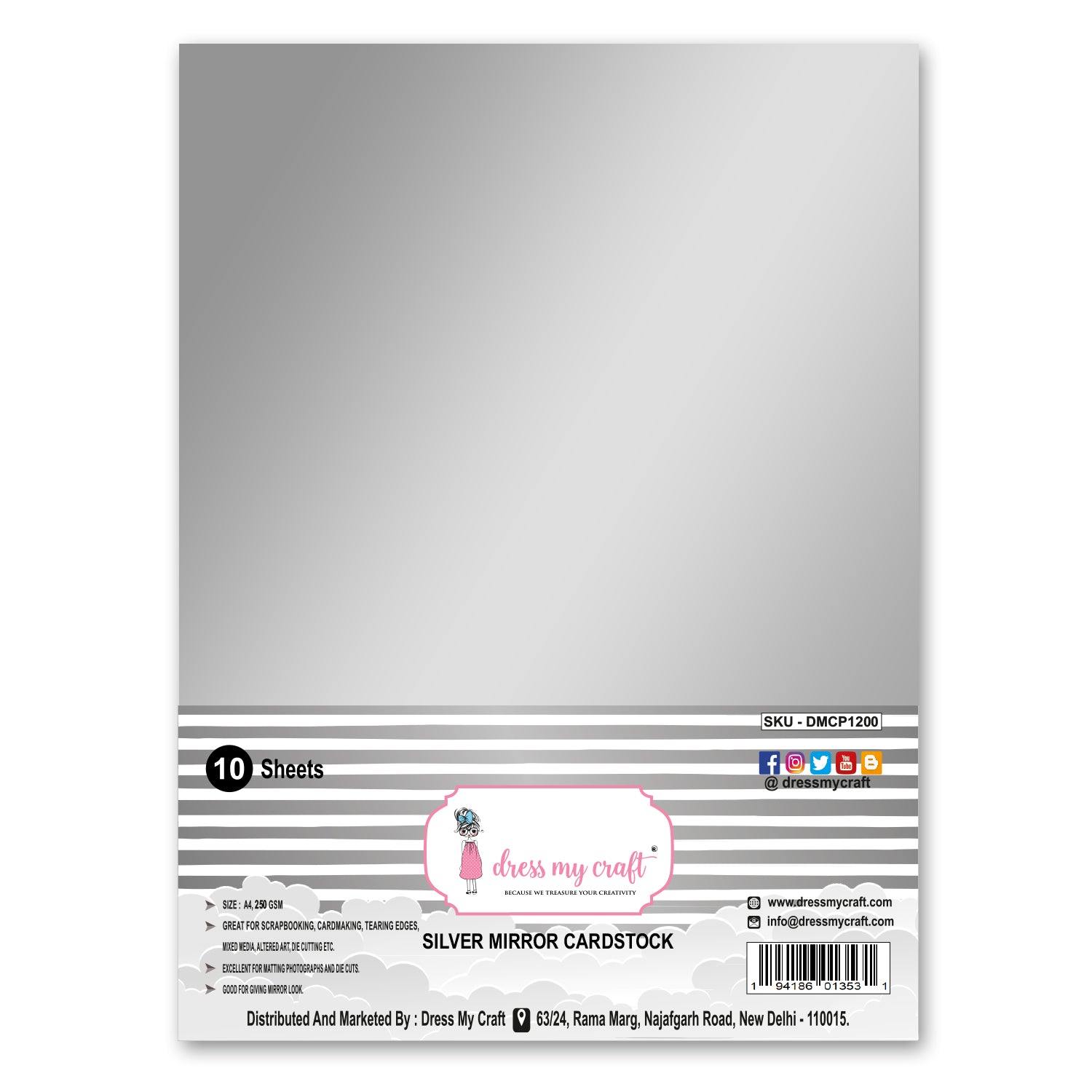 Dress My Craft - Silver Mirror Cardstock - A4