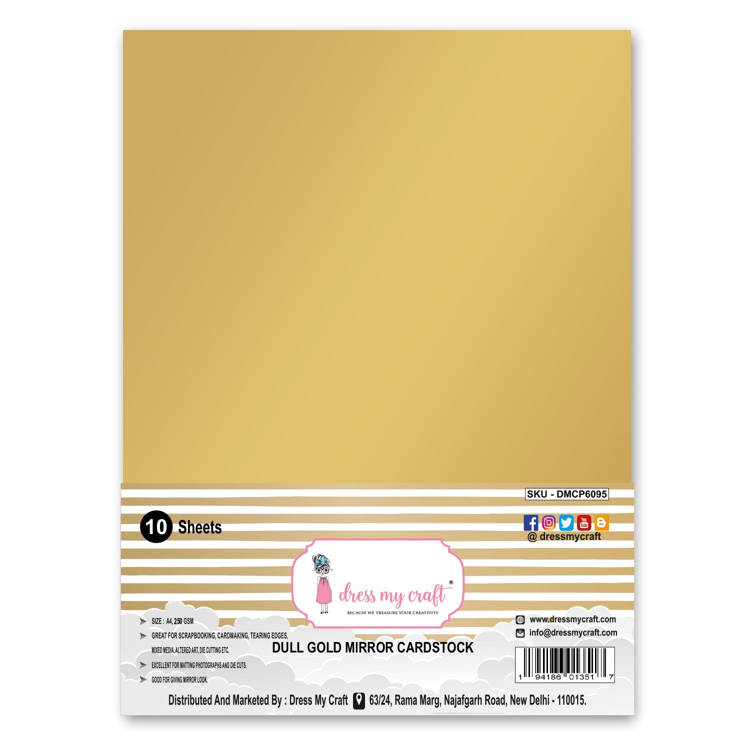 Dress My Craft - Dull Gold Mirror Cardstock - A4