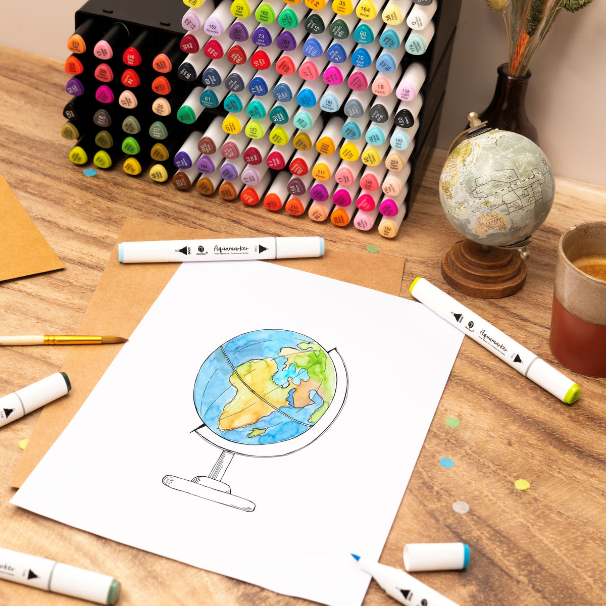 Decotime Aqua Twin Markers - All Seasons - Brush & Fine Tip - incl. Decotray - 120 Pieces