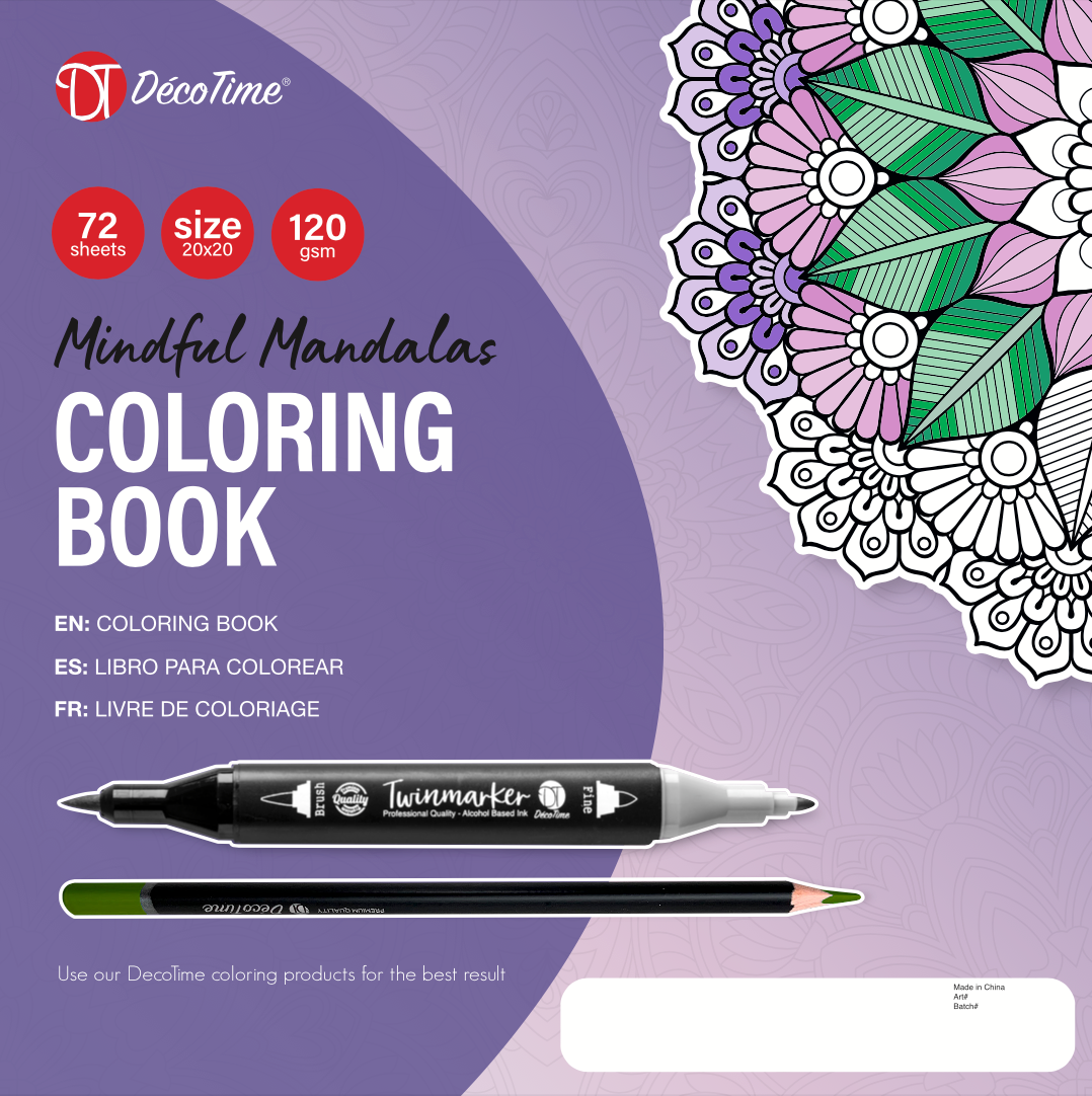 Decotime Coloring Book - Mindful Mandalas Purple 72 Sheets