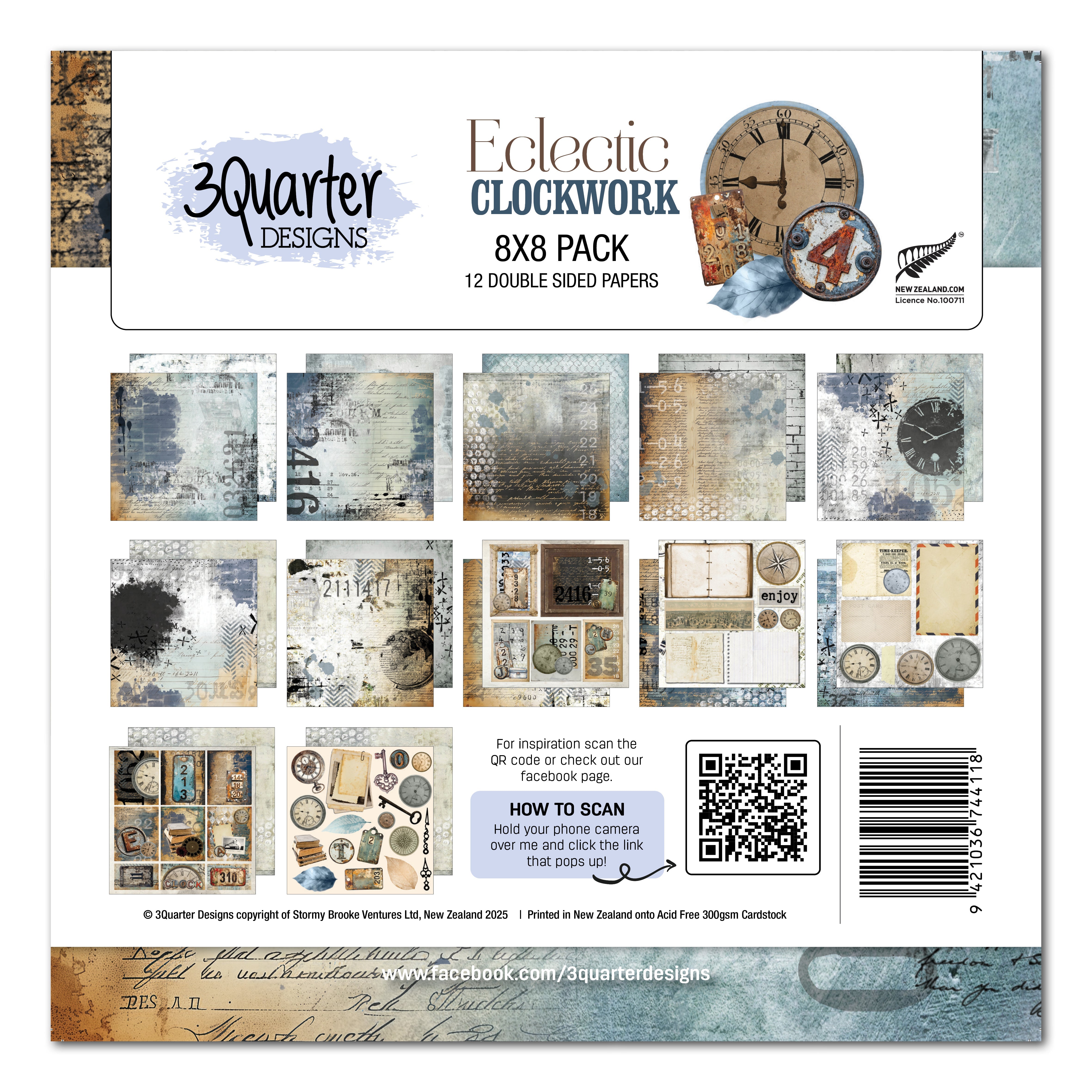 3Quarter Designs Eclectic Clocks 8x8 Paper Pack