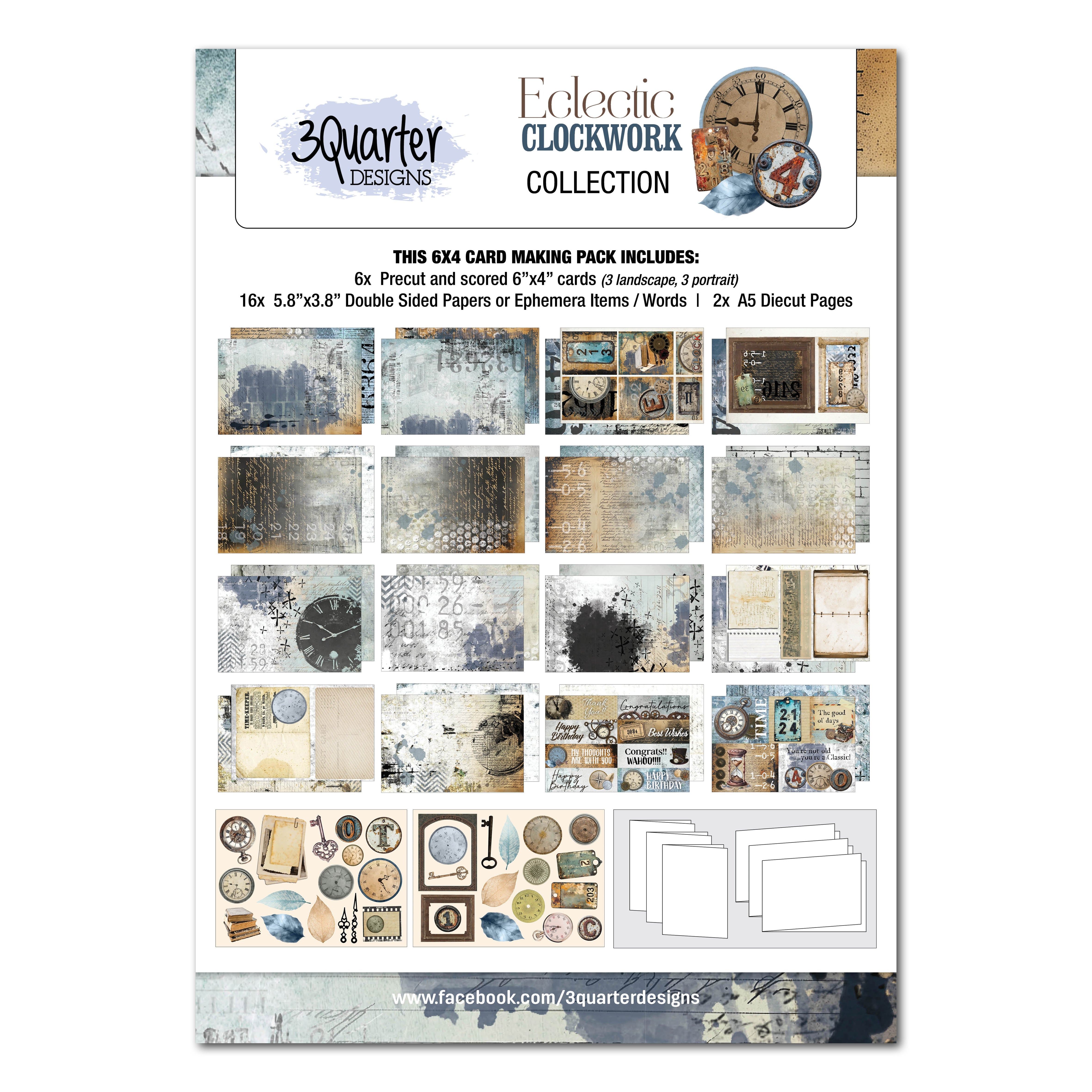 3Quarter Designs Eclectic Clocks 6x4 Card Pack