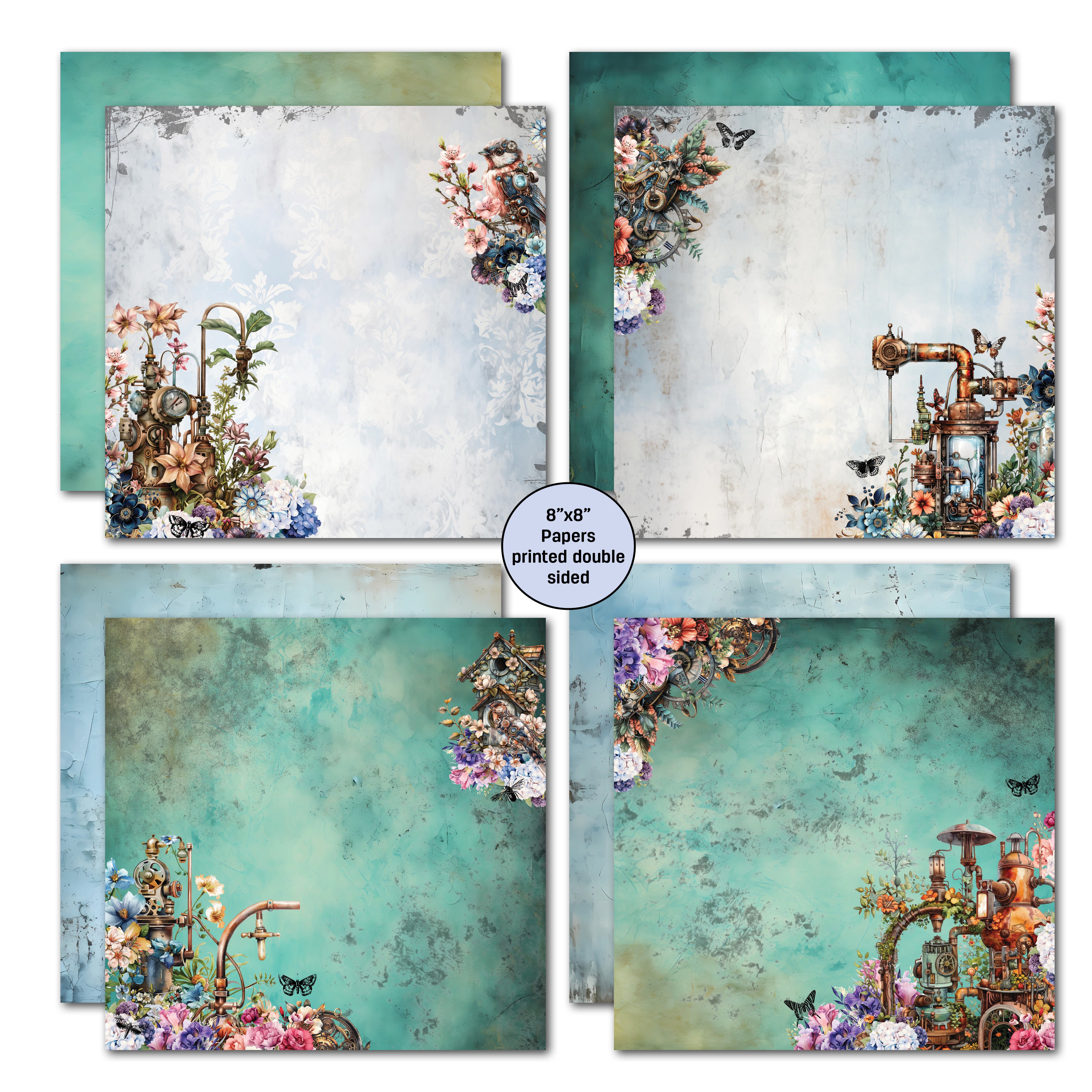 3Quarter Designs Floral Mechanica 8x8 Paper Pack & Diecuts Set