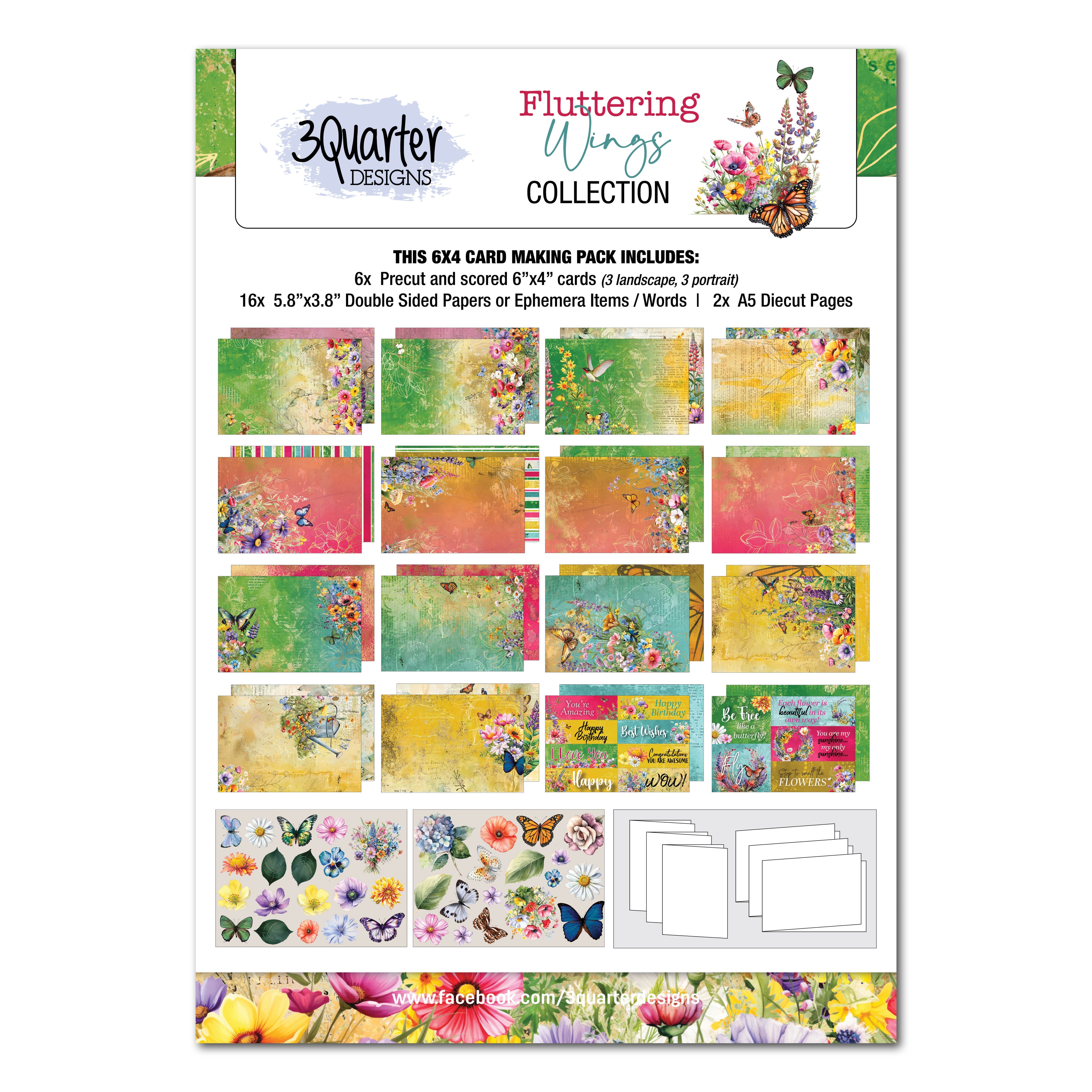 3Quarter Designs Fluttering Wings 6x4 Card Pack