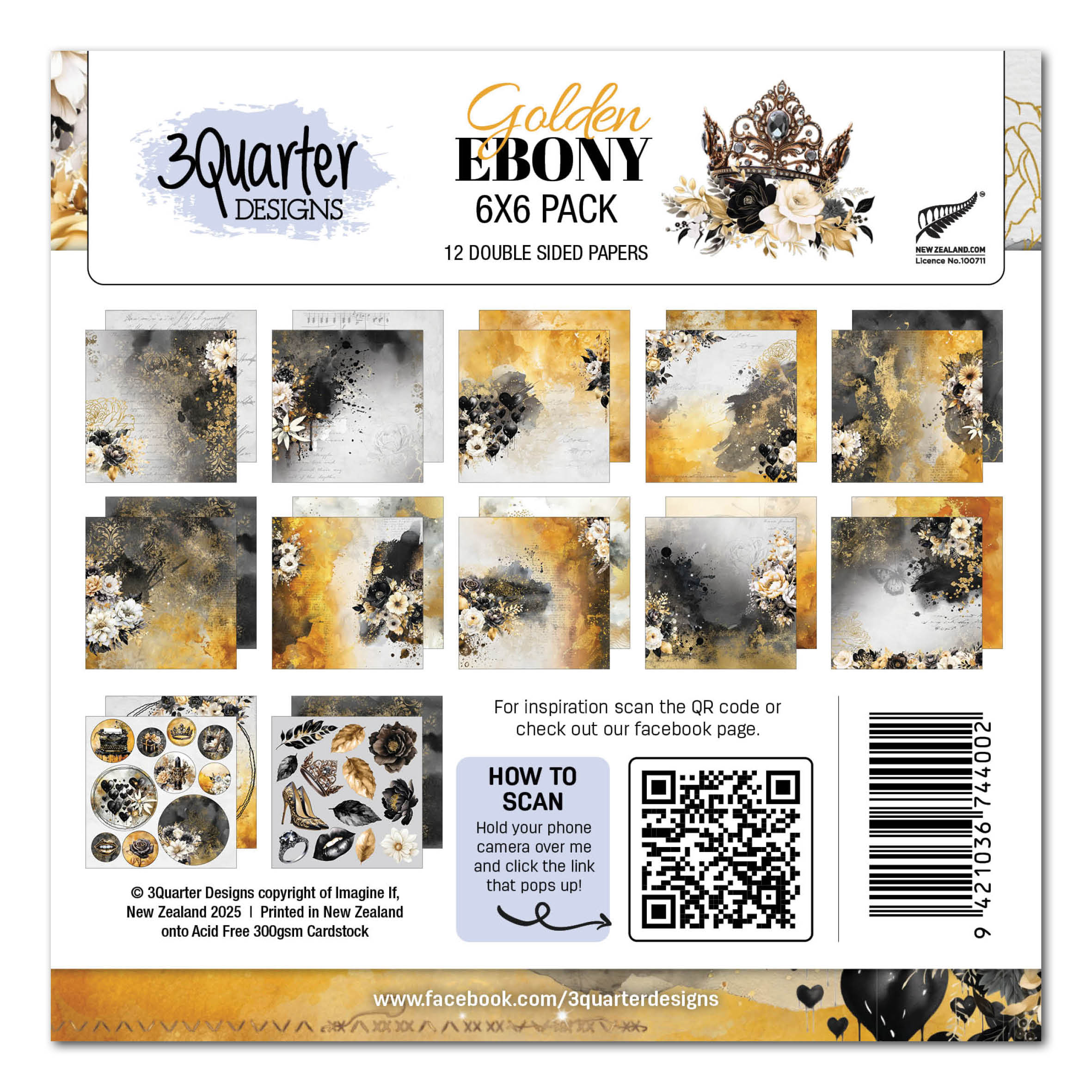 3Quarter Designs Golden Ebony 6x6 Paper Pack