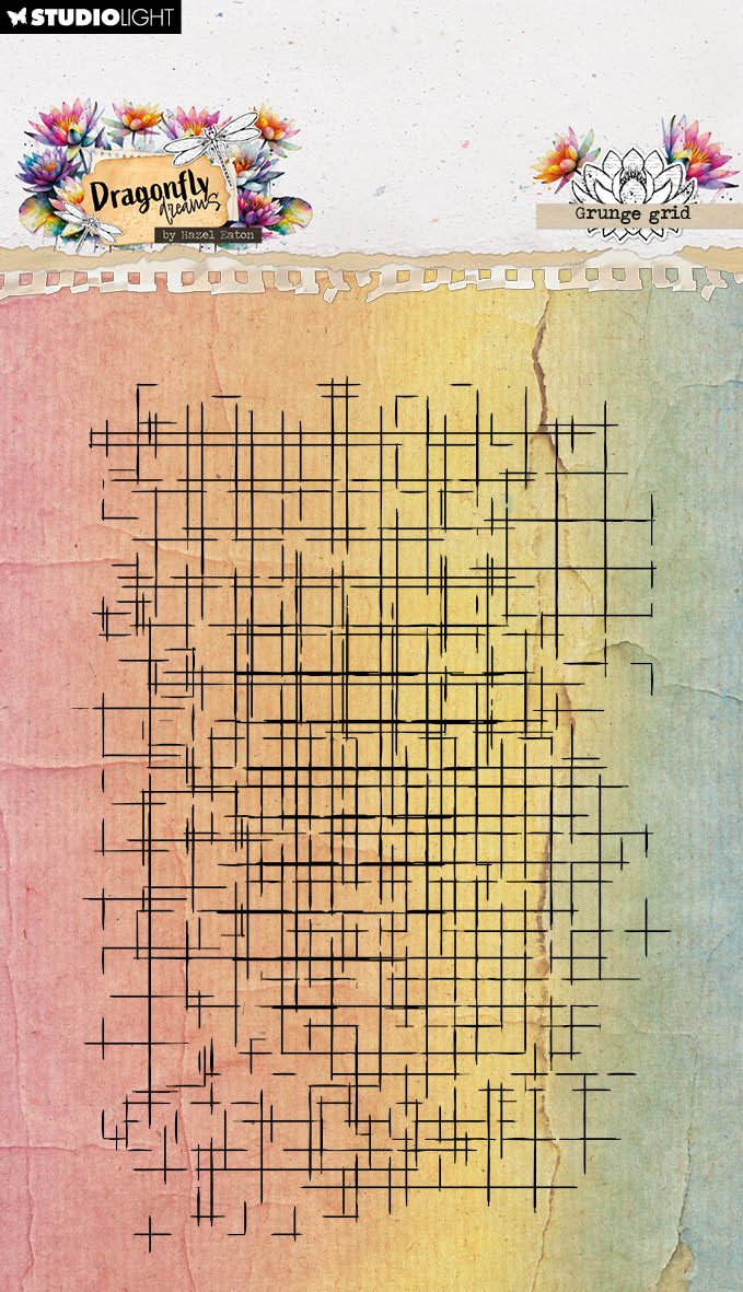 HE Clear Stamp Grunge Grid Dragonfly Dreams 93x136x3mm 1 Pieces