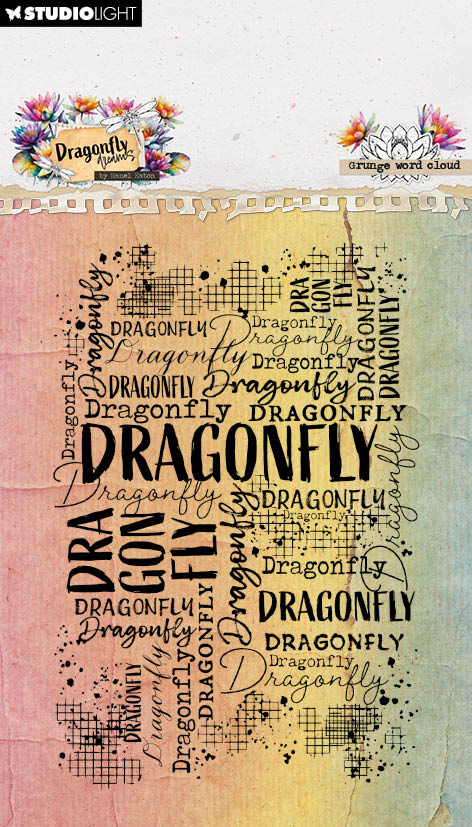 HE Clear Stamp Grunge Word Cloud Dragonfly Dreams 62x93x3mm 1 Pieces