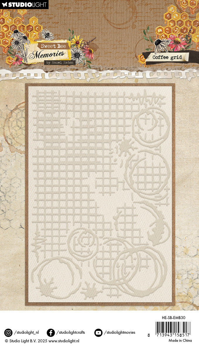 HE Embossing Folder Coffee Grid Sweet Bee Memories 1 PC