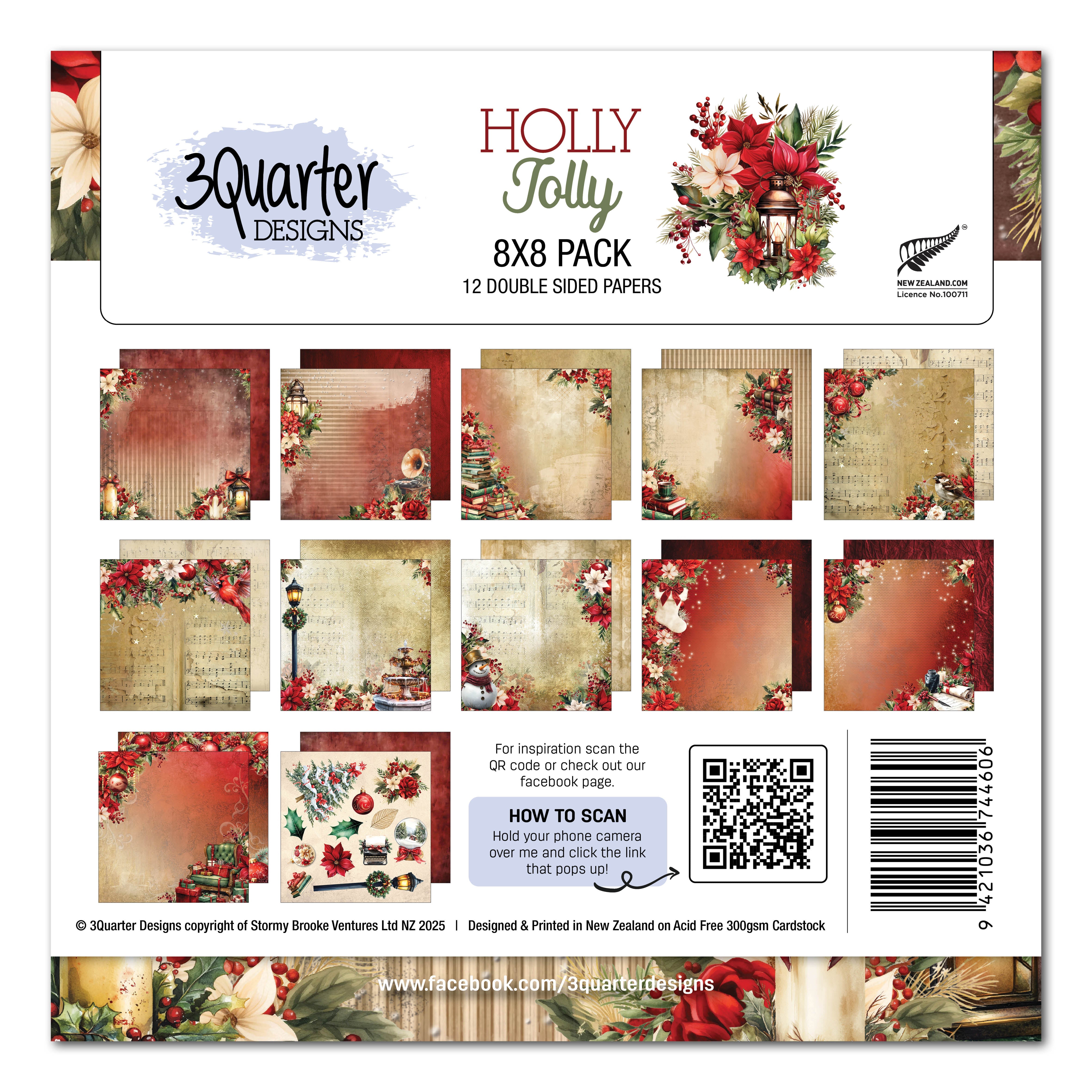 3Quarter Designs Holly Jolly 8x8 Paper Pack