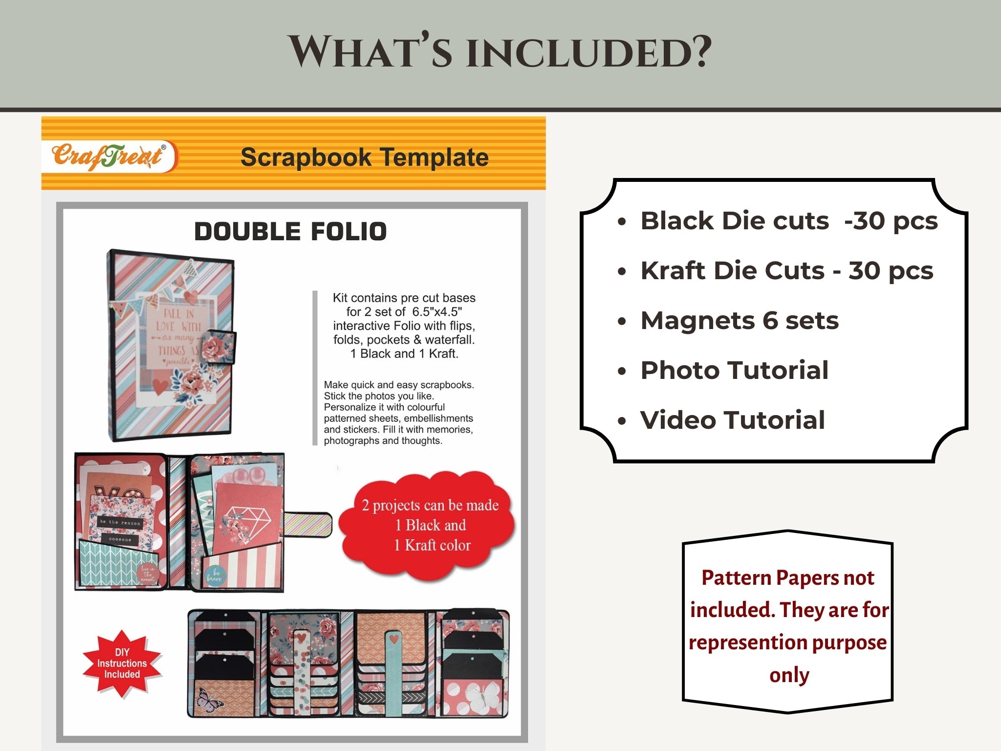 CrafTreat Scrapbook Blanks - Double Folio - Black & Kraft Color