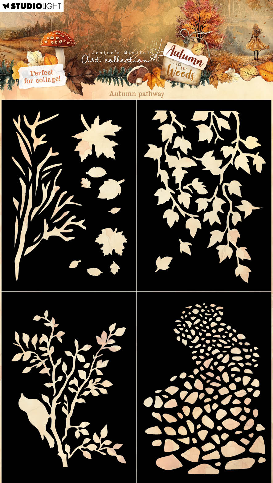 JMA Mask Autumn Pathway, 4 Masks Autumn In The Woods 1 Piece