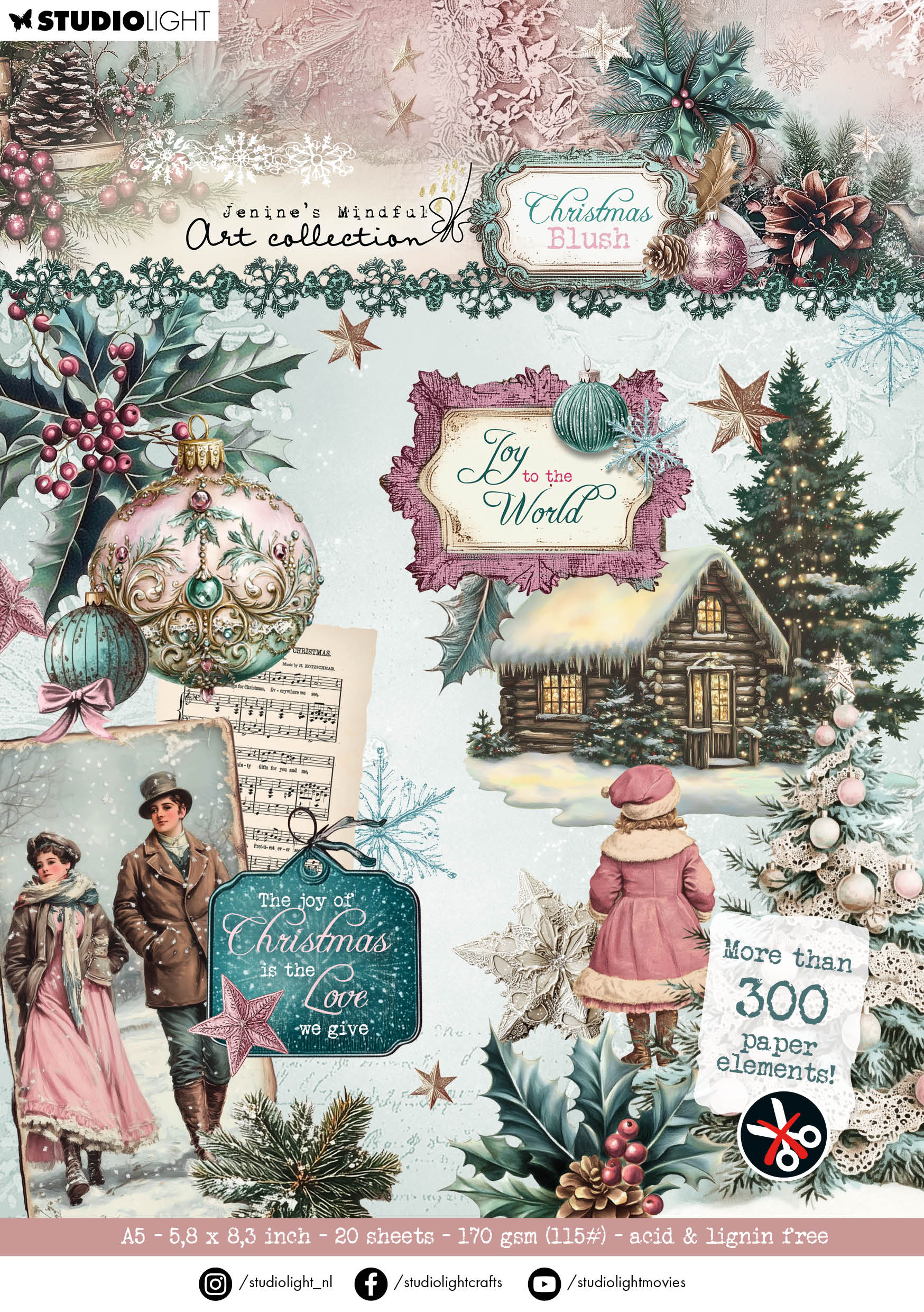 JMA Die-Cut Paper Pad Paper Elements Christmas Blush 20 Sheets