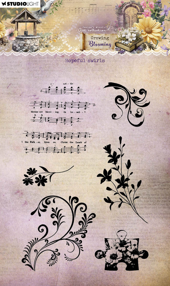 JMA Clear Stamp Hopeful Swirls Growing & Blooming 6 Pieces