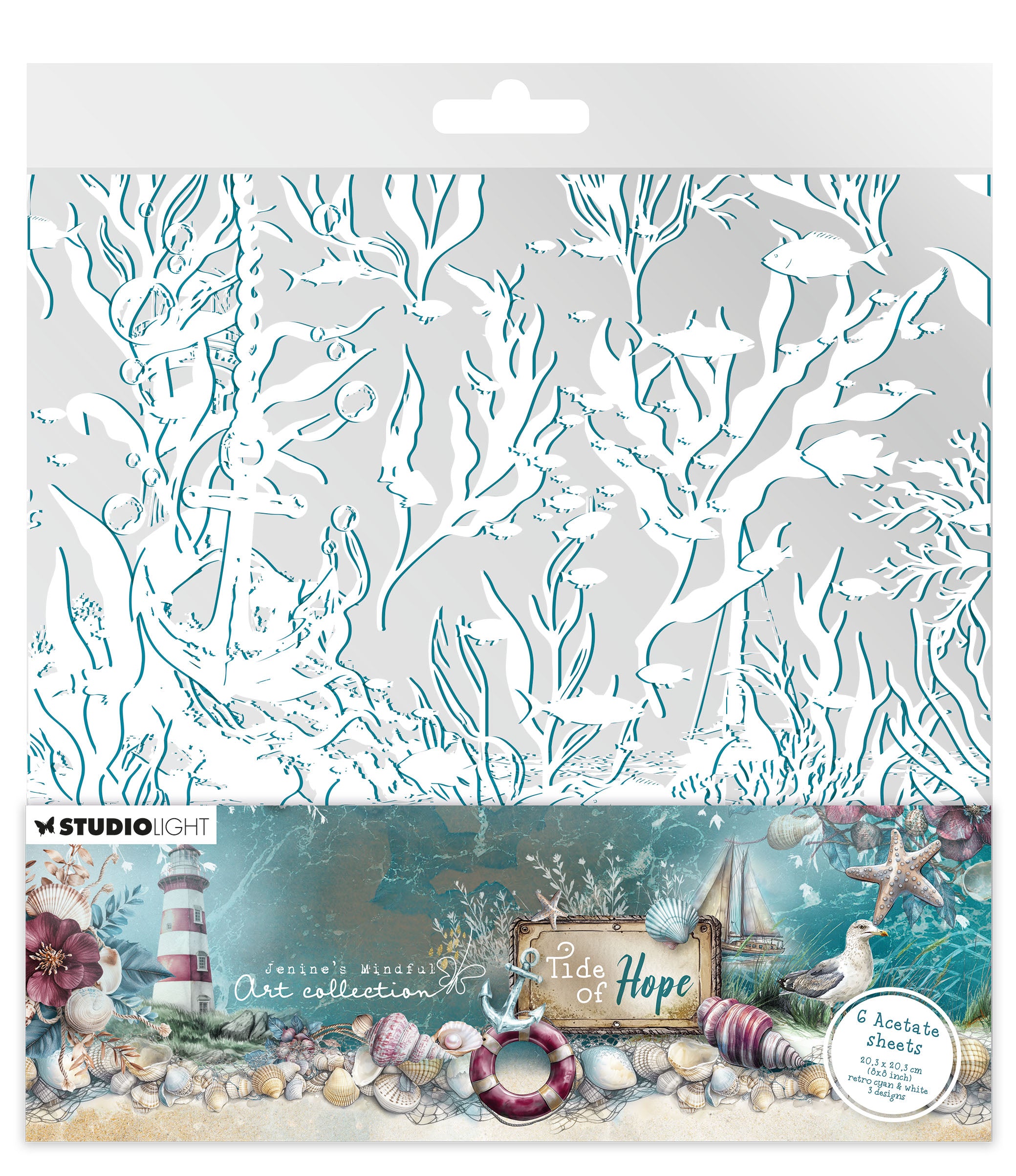 JMA Acetate Sheets White & Retro Cyan Tide of Hope 6 Sheets