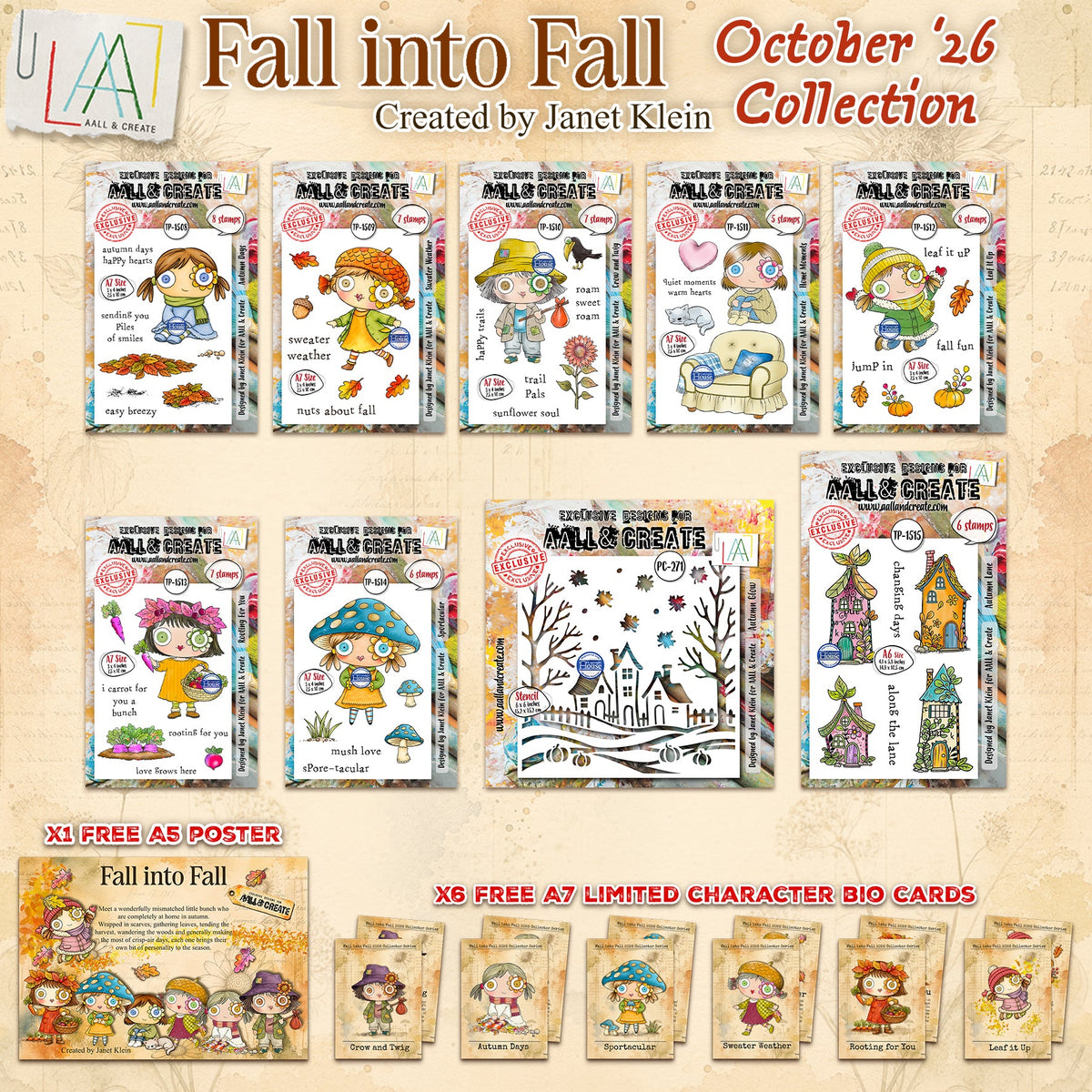AALL and Create - Janet Klein Fall into Fall Stamp Bundle + Free Poster & Bio Cards