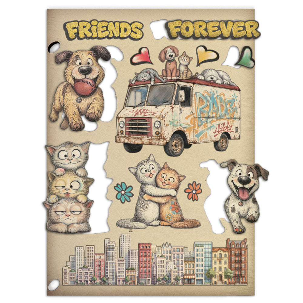 Printed Decorative Wooden Shape For Art And Craft A5 - Furry Friends 2