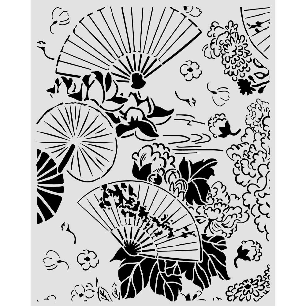 Cut Laser Stencil For Art And Craft cm 20x25 - Oriental Garden Fans (SINGLE NOT 3PK)