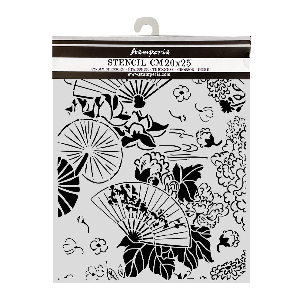 Cut Laser Stencil For Art And Craft cm 20x25 - Oriental Garden Fans (SINGLE NOT 3PK)