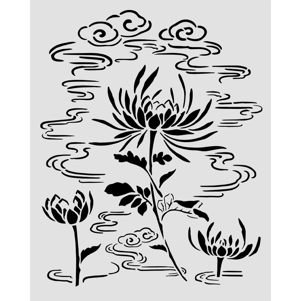 Cut Laser Stencil For Art And Craft cm 20x25 - Oriental Garden Lotus Flower (SINGLE NOT 3PK)