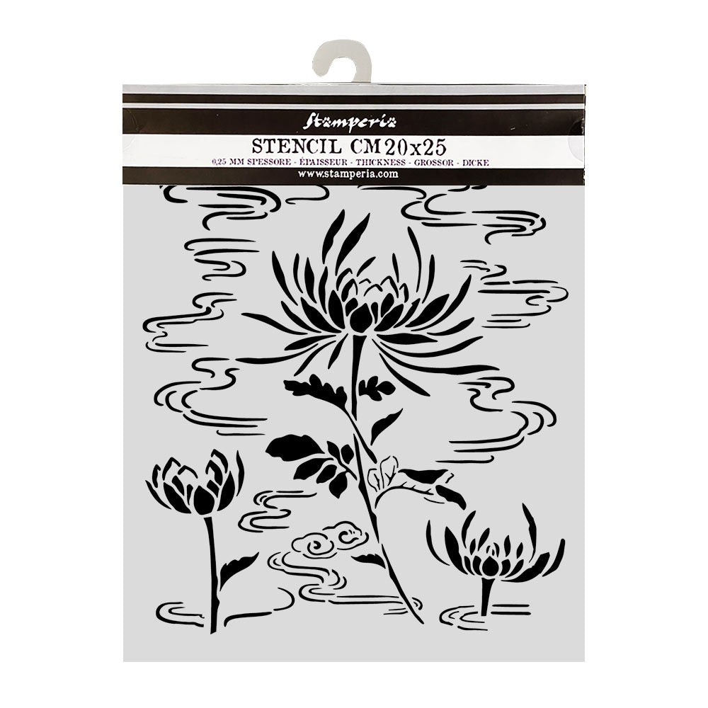 Cut Laser Stencil For Art And Craft cm 20x25 - Oriental Garden Lotus Flower (SINGLE NOT 3PK)