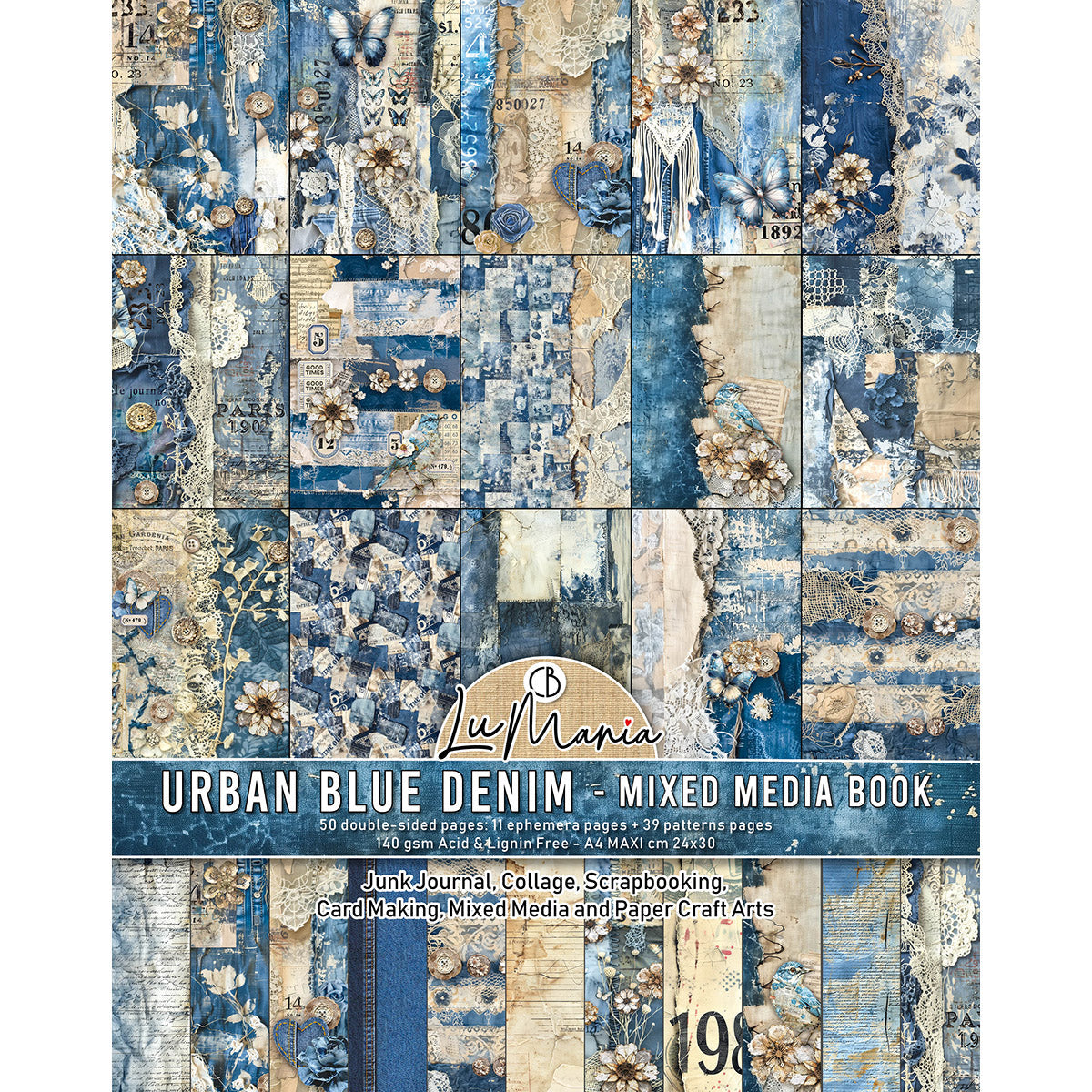 Mixed Media Book Urban Blue Denim A4 Maxi