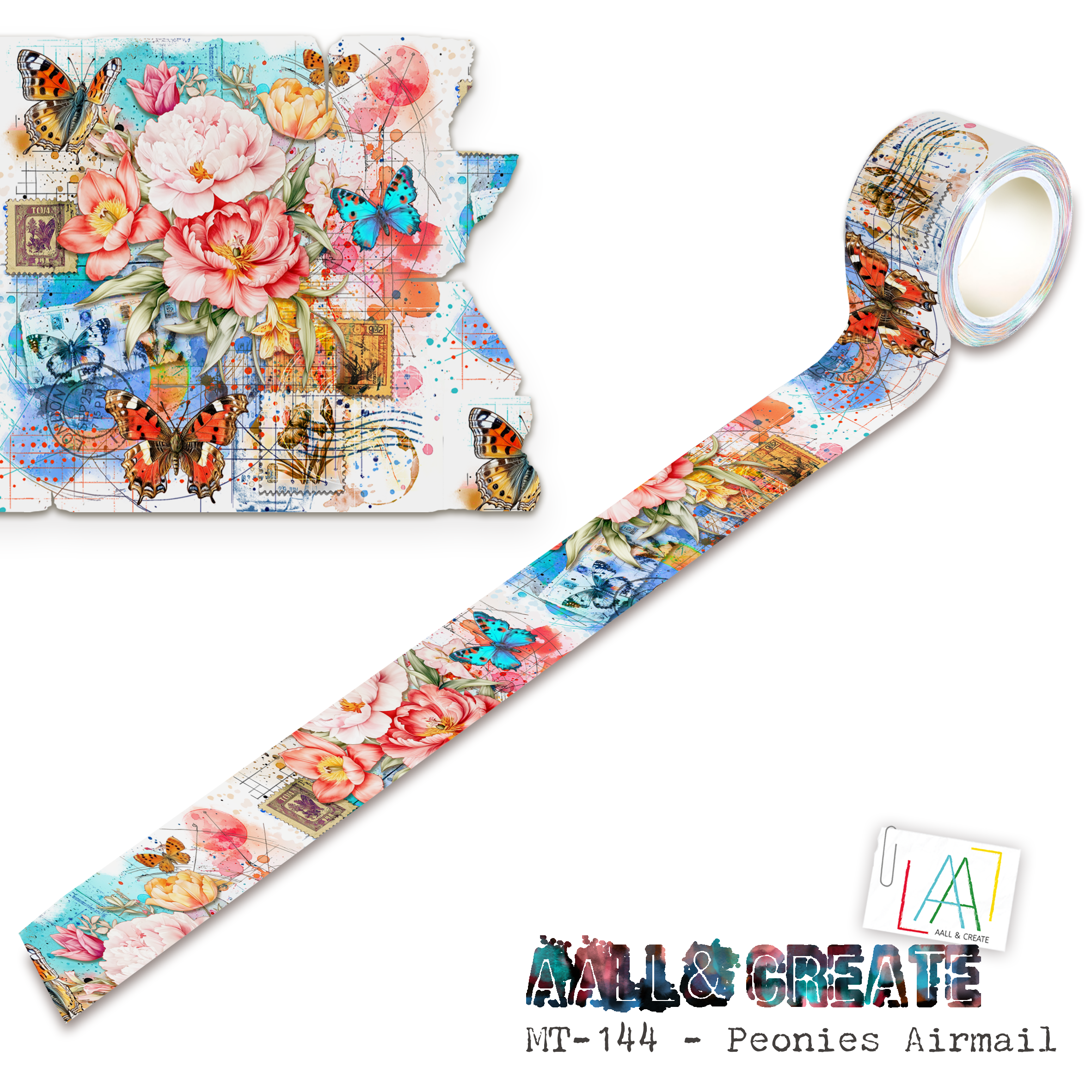 AALL and Create - Washi Tape 25mm x 10m - Peonies Airmail (Layer-It-Up!)