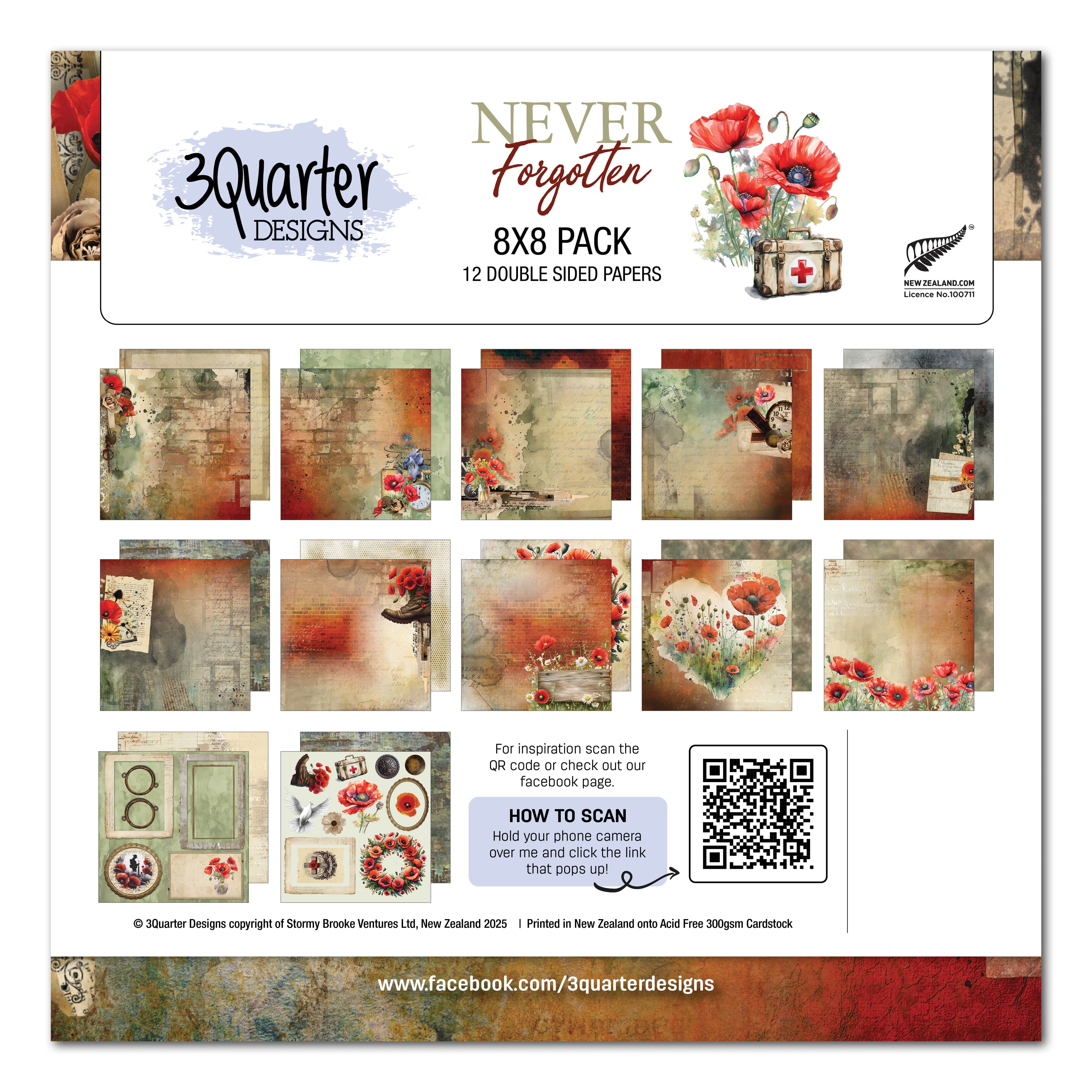 3Quarter Designs Never Forgotten 8x8 Paper Pack