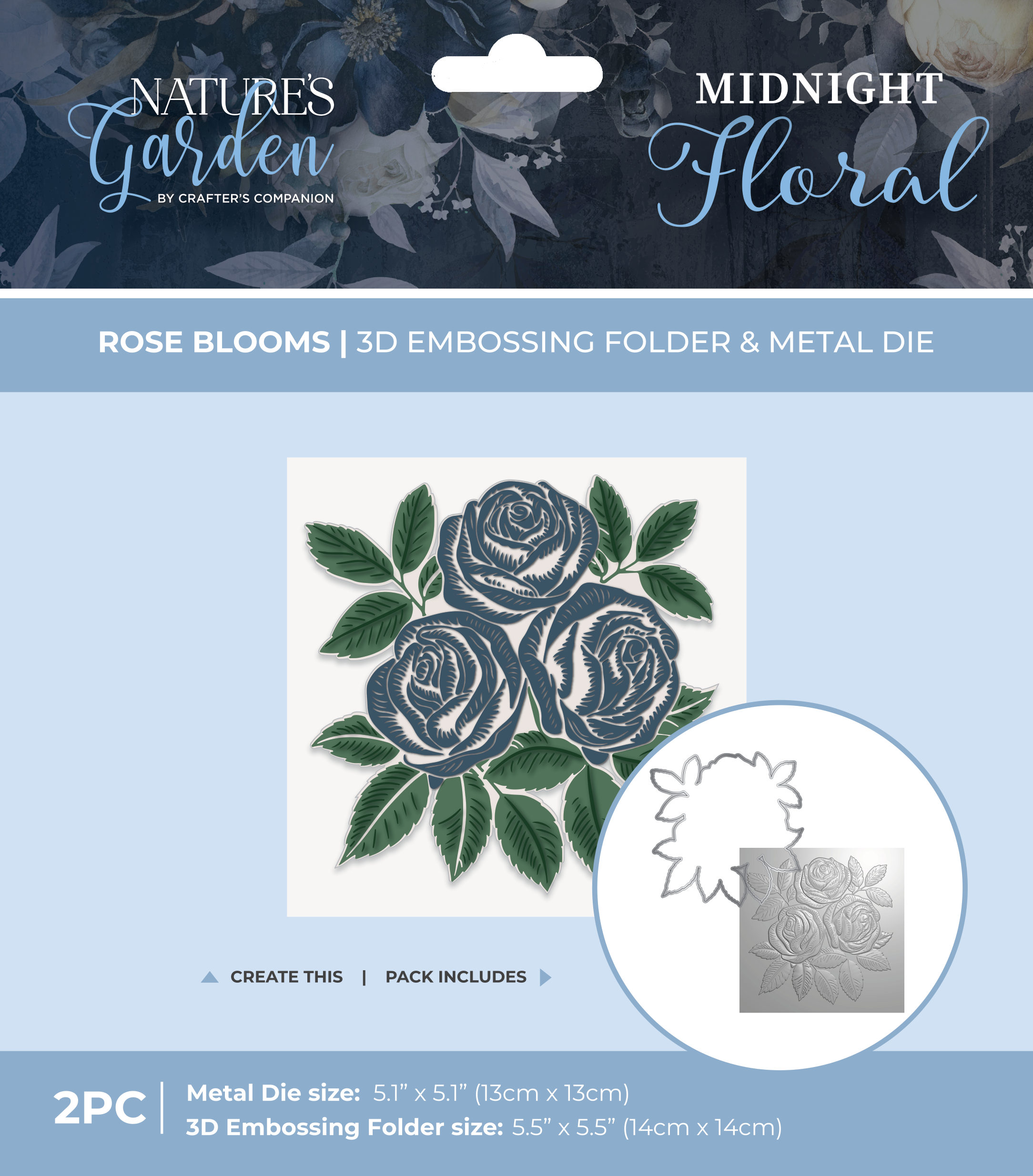 Nature's Garden - Midnight Floral 5.5"x5.5" 3D Embossing Folder & Metal Die - Rose Blooms