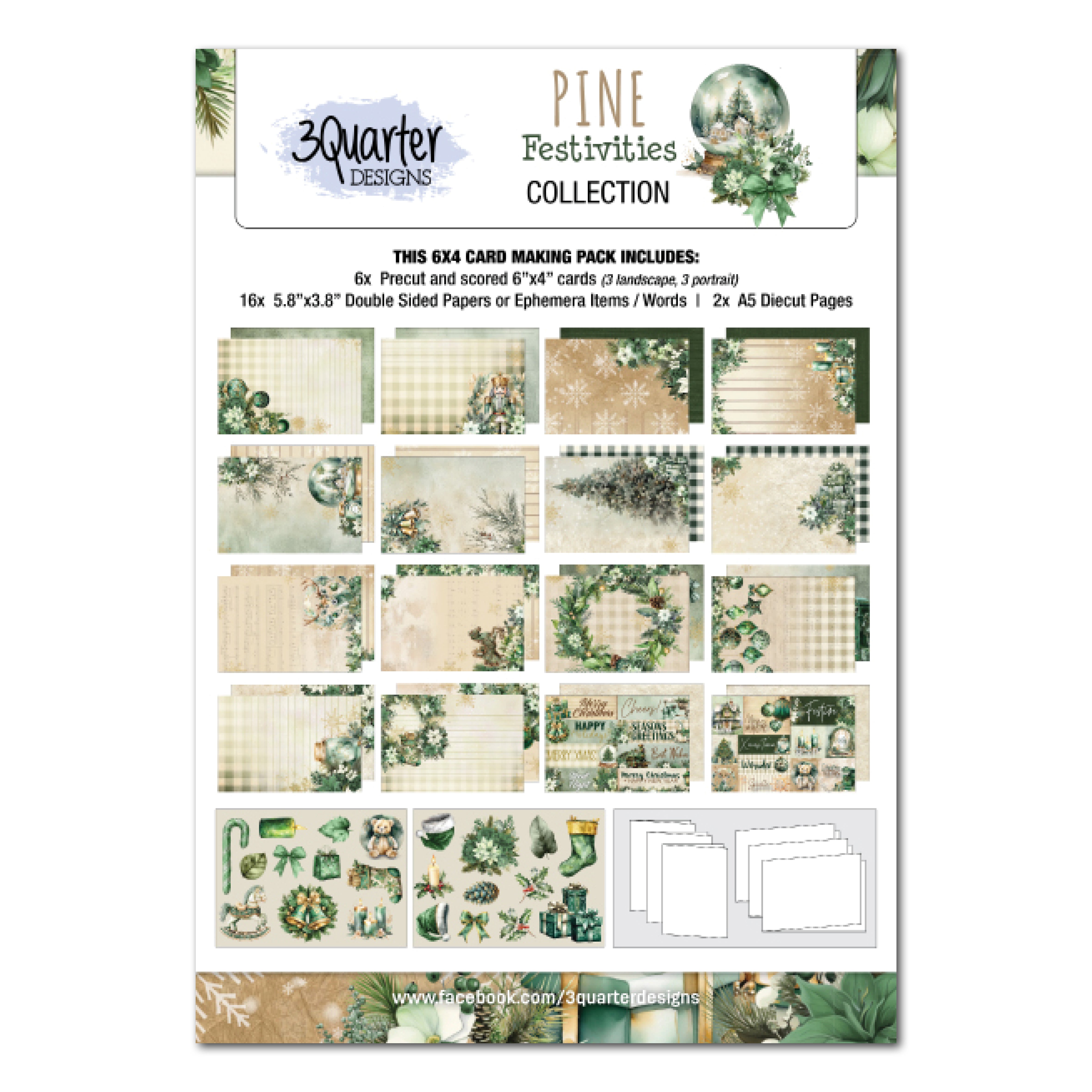 3Quarter Designs Pine Festivities 6x4 Card Pack