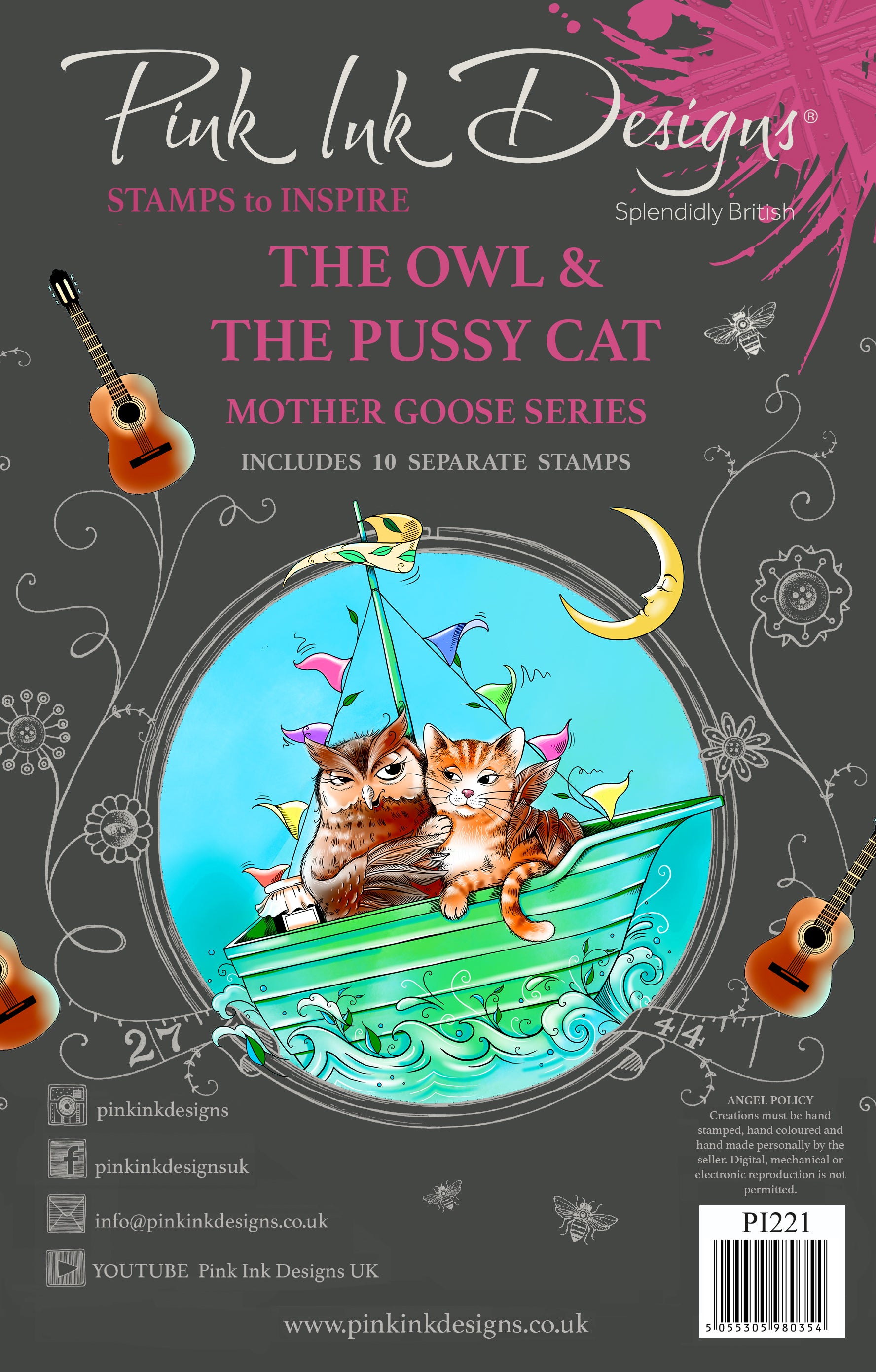 Pink Ink Designs The Owl & The Pussycat 6 in x 8 in Clear Stamp Set