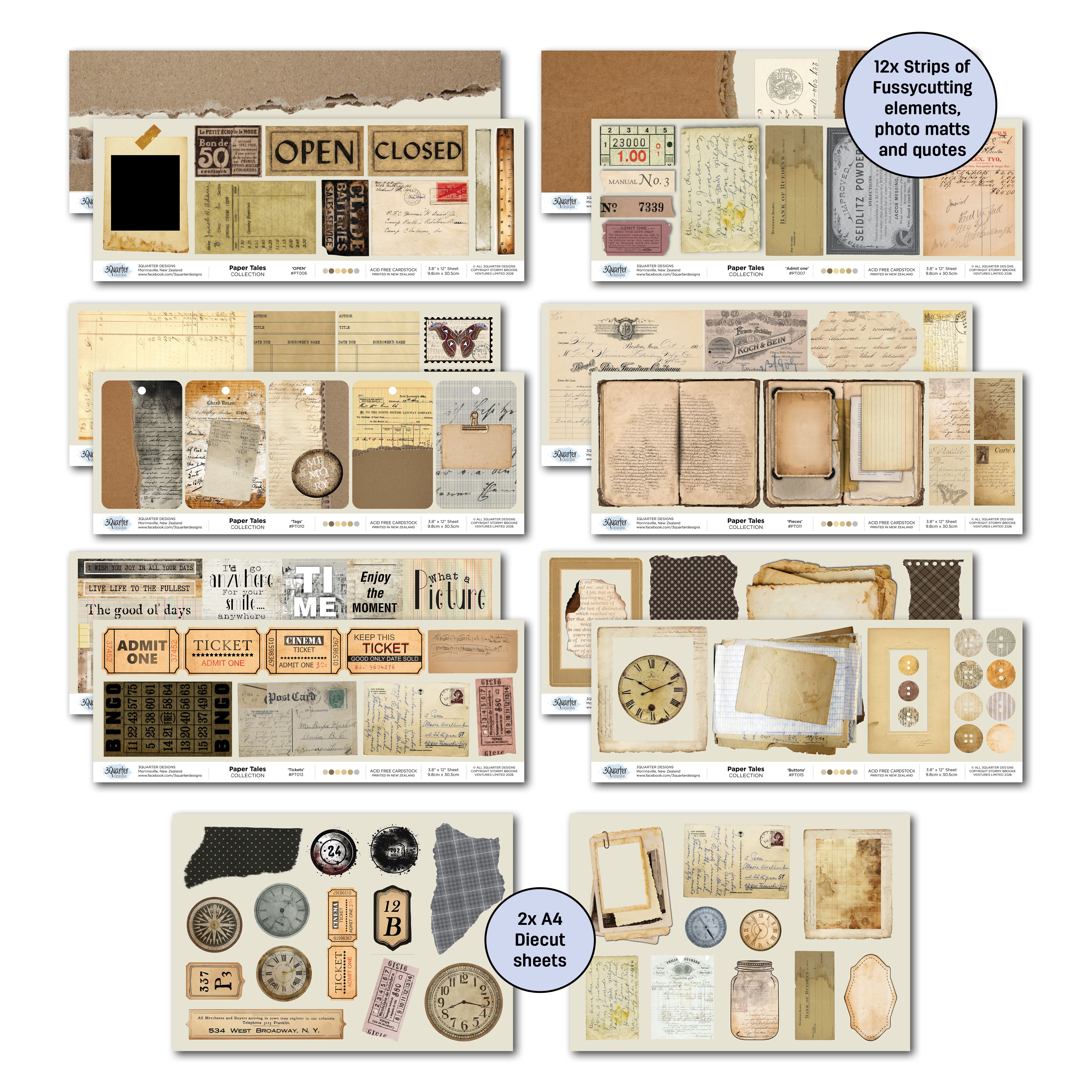 3Quarter Designs Paper Tales 12x12 Designer Paper & Diecuts Set
